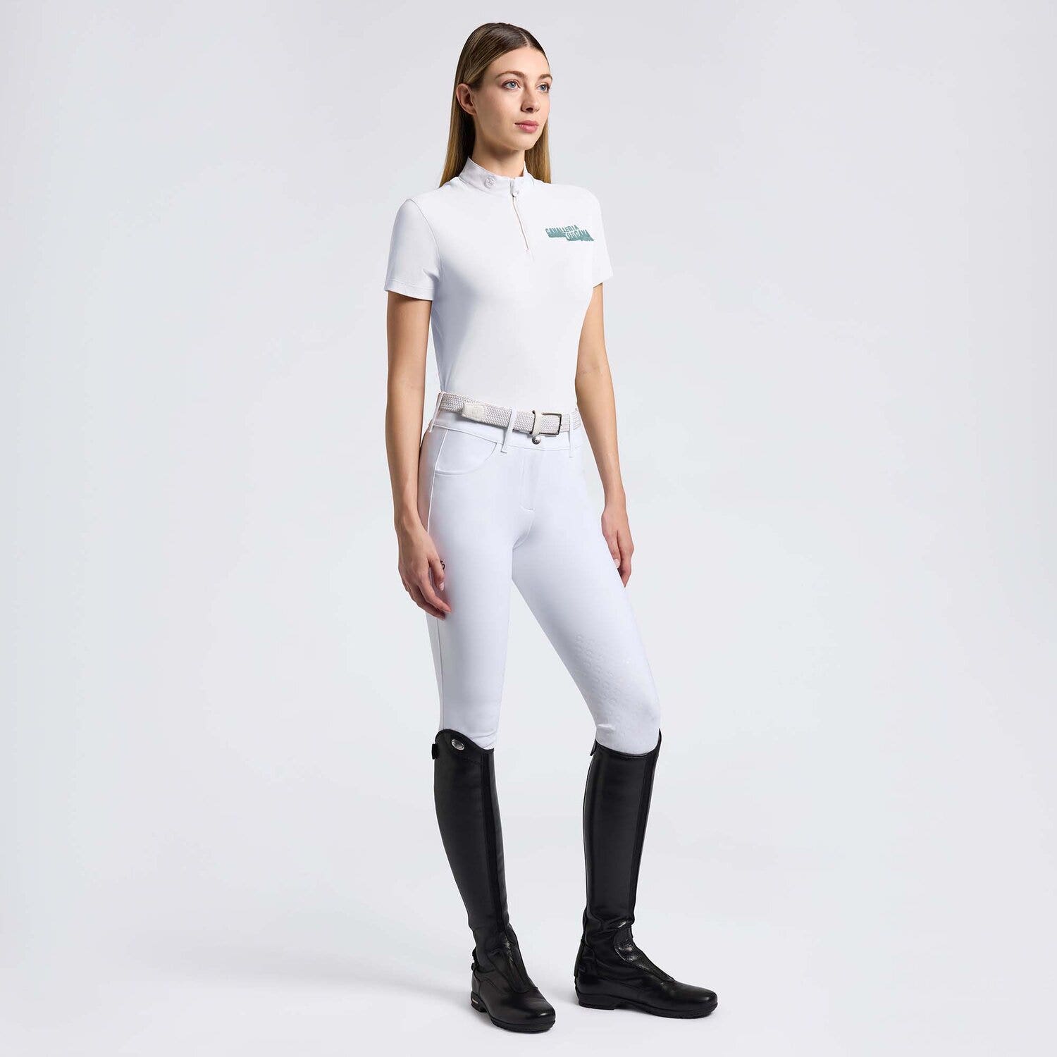 Cavalleria Toscana Cavalleria Toscana Women's Competition Shirt in Technical Piquet with zip WHITE-1