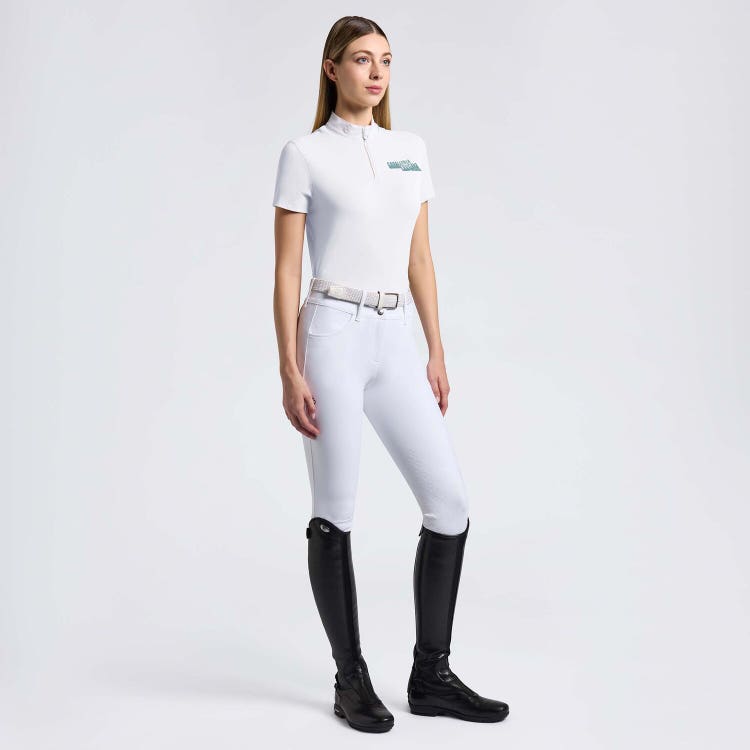 Cavalleria Toscana Camicia Cavalleria Toscana da Competizione da Donna in Piquet Tecnico e zip WHITE-1