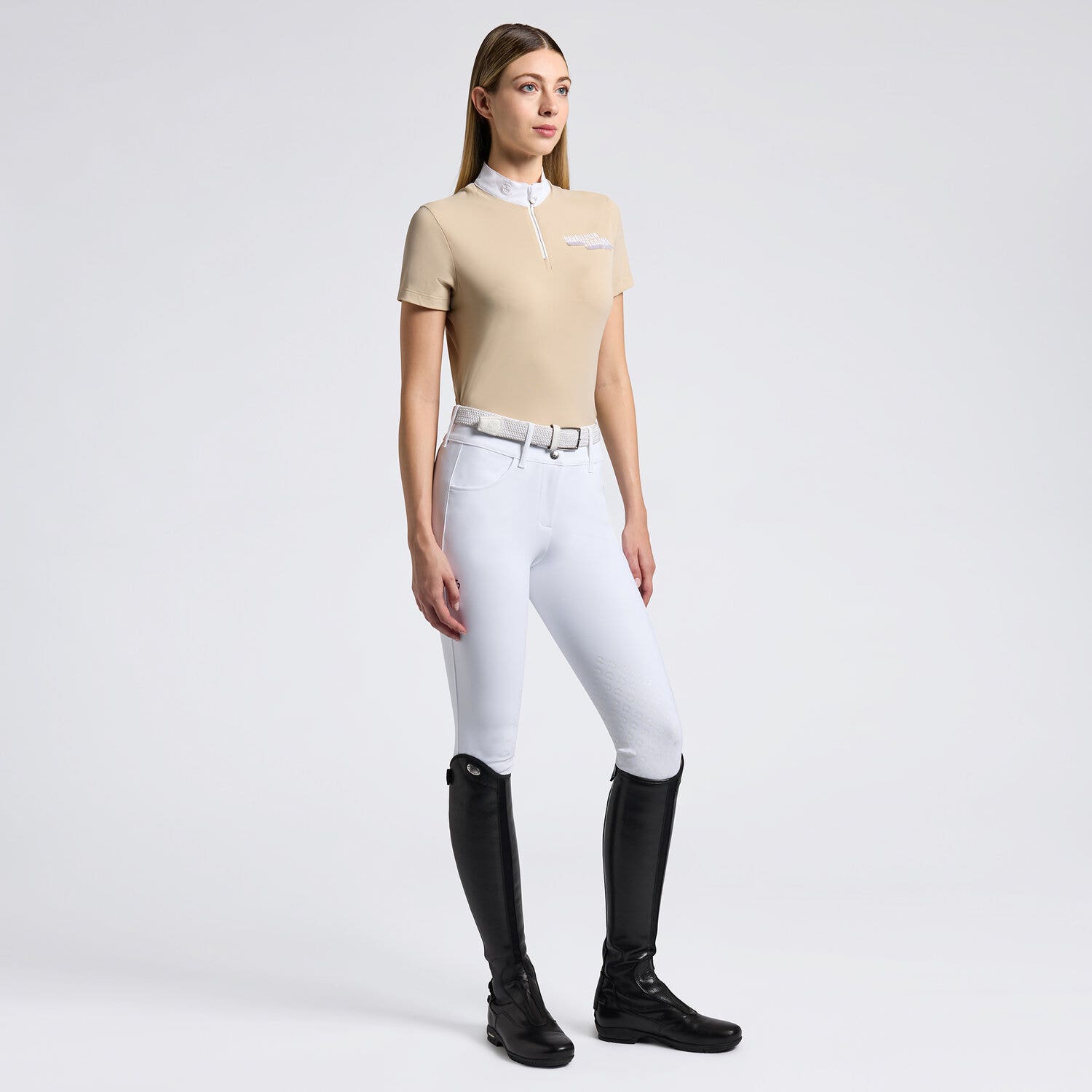 Cavalleria Toscana Cavalleria Toscana Women's Competition Shirt in Technical Piquet with zip BEIGE-1