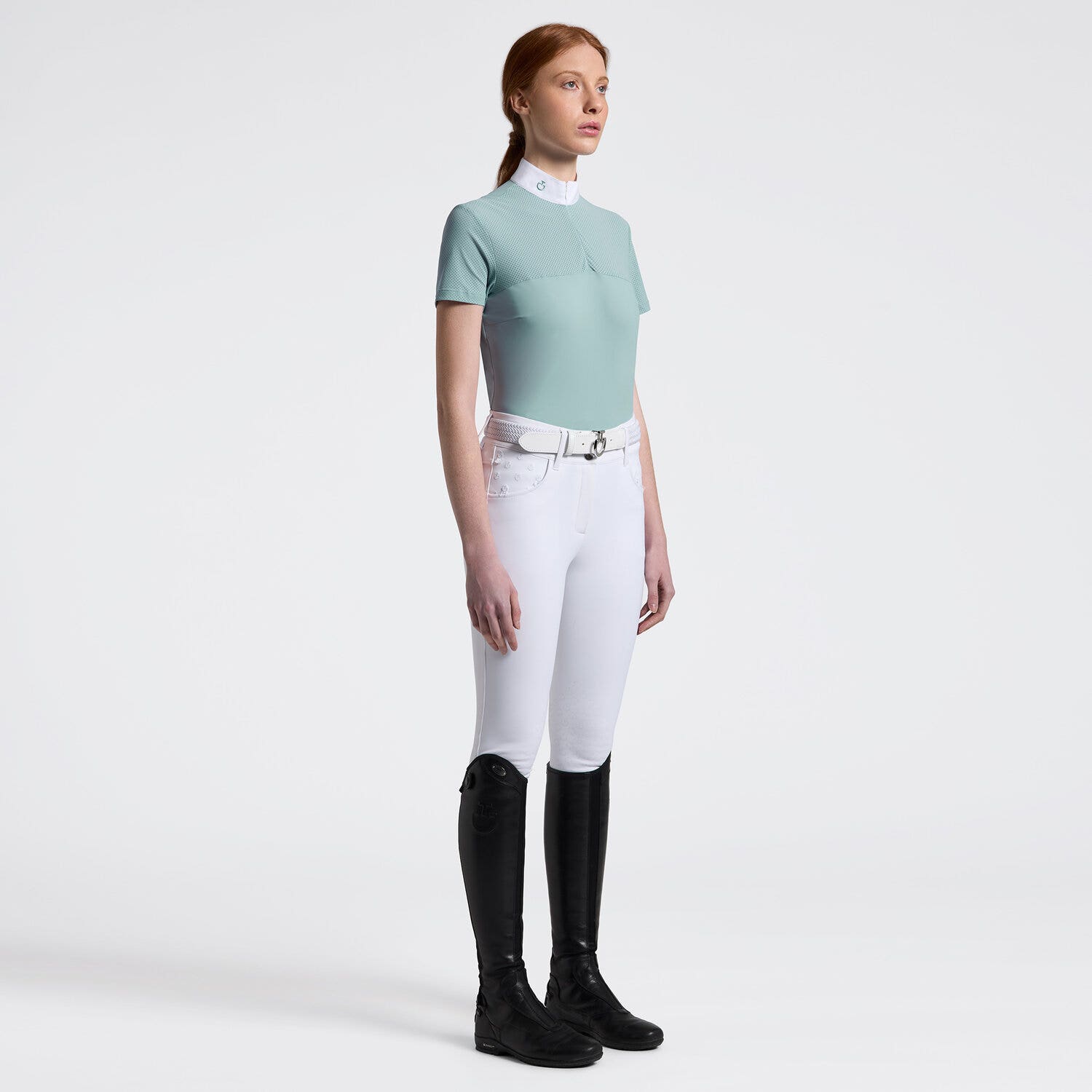 Cavalleria Toscana Cavalleria Toscana Women's Competition shirt in technical jersey with zip LIGHT TEAL GREEN-1