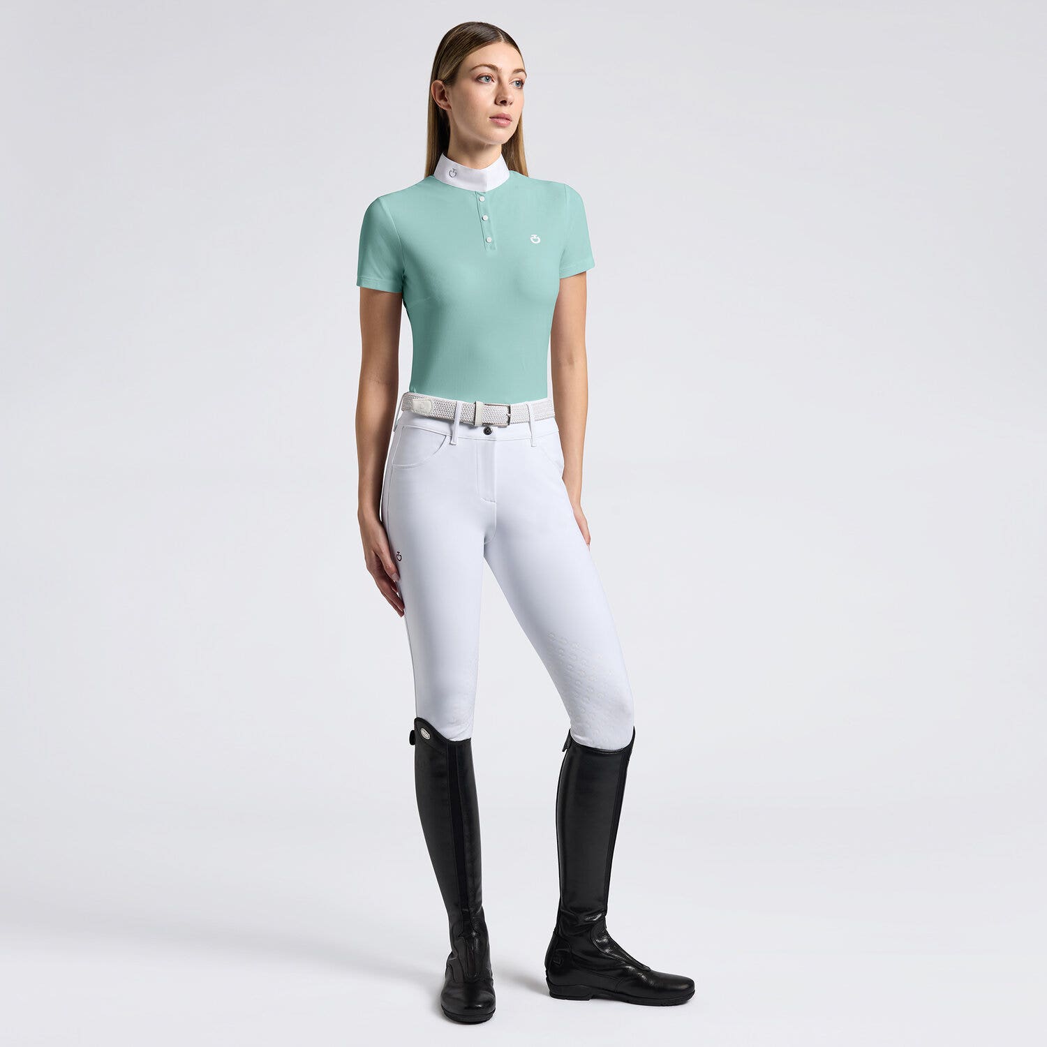 Cavalleria Toscana Cavalleria Toscana Women's Competition shirt in technical jersey with buttons LIGHT TEAL GREEN-1