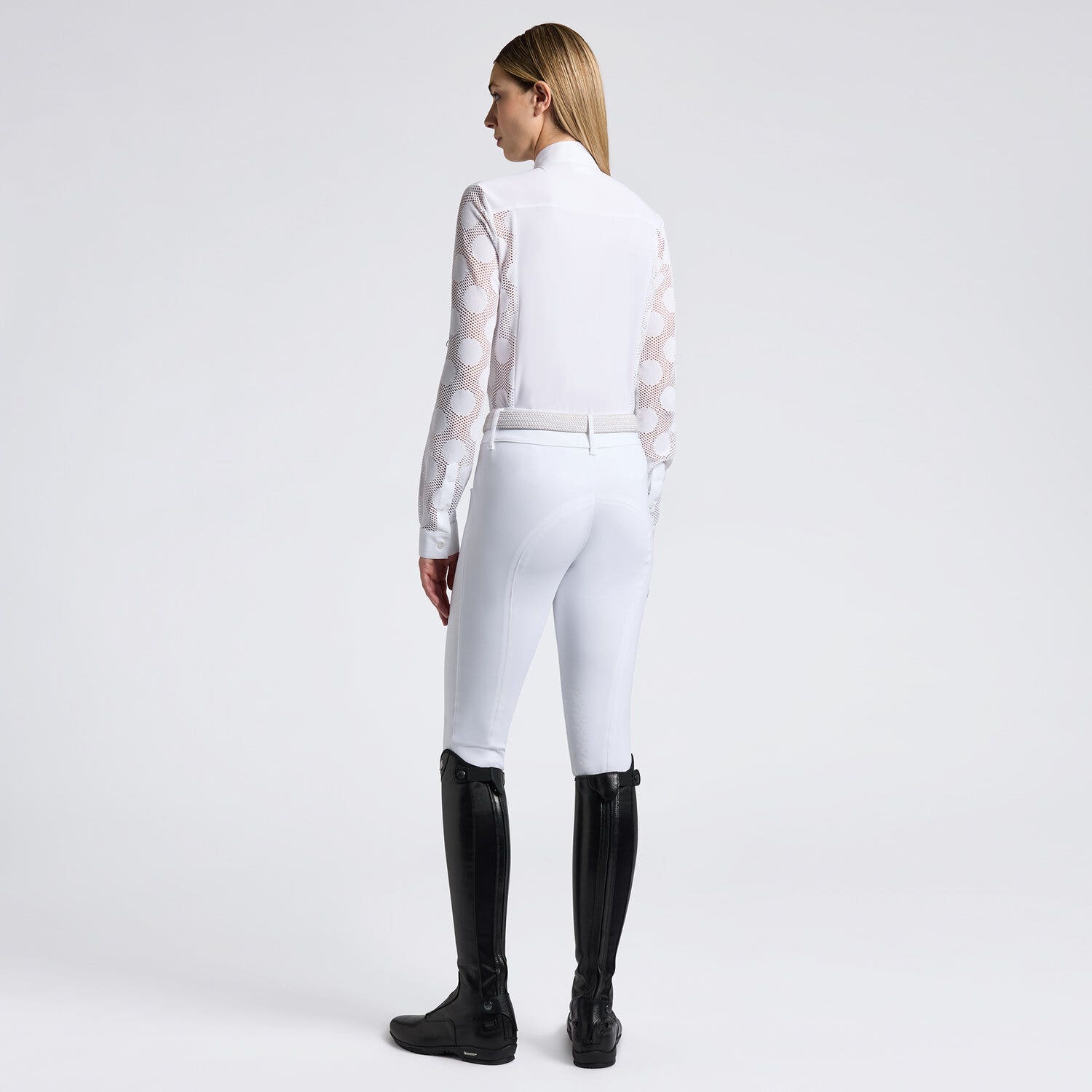 Cavalleria Toscana Cavalleria Toscana Women's Competition shirt in perforated jaquard and technical jersey with buttons WHITE/KNIT-3