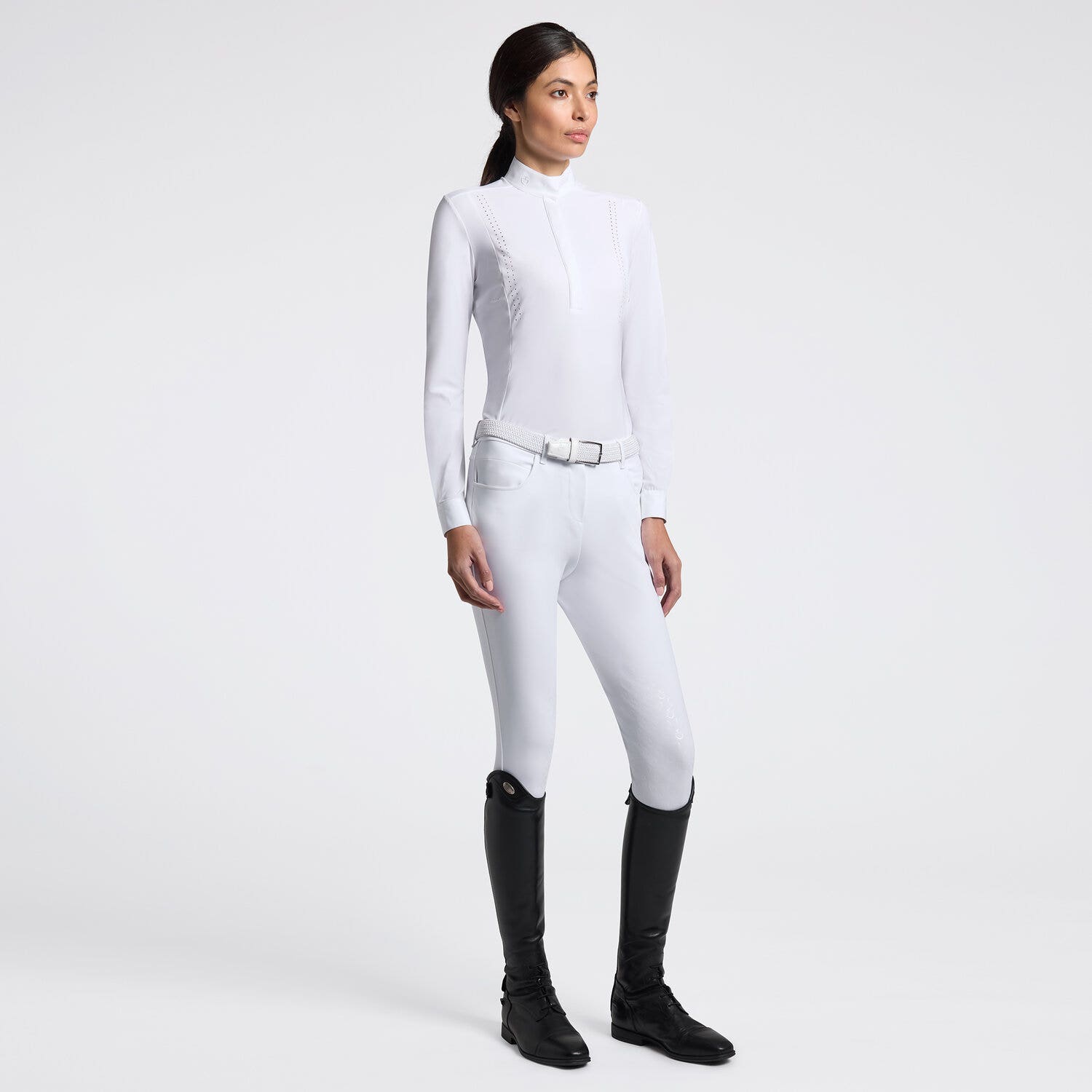 Cavalleria Toscana Cavalleria Toscana Women's Long Sleeve Competition Shirt with Laser-Cut Inserts WHITE-1