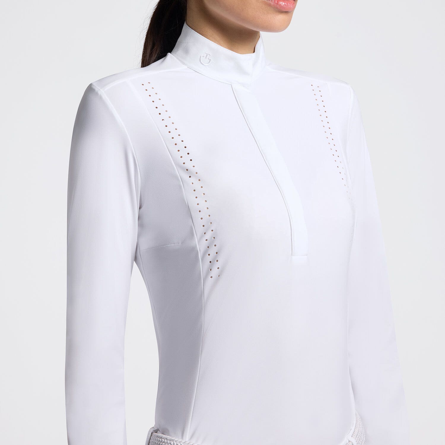 Cavalleria Toscana Cavalleria Toscana Women's Long Sleeve Competition Shirt with Laser-Cut Inserts WHITE-3