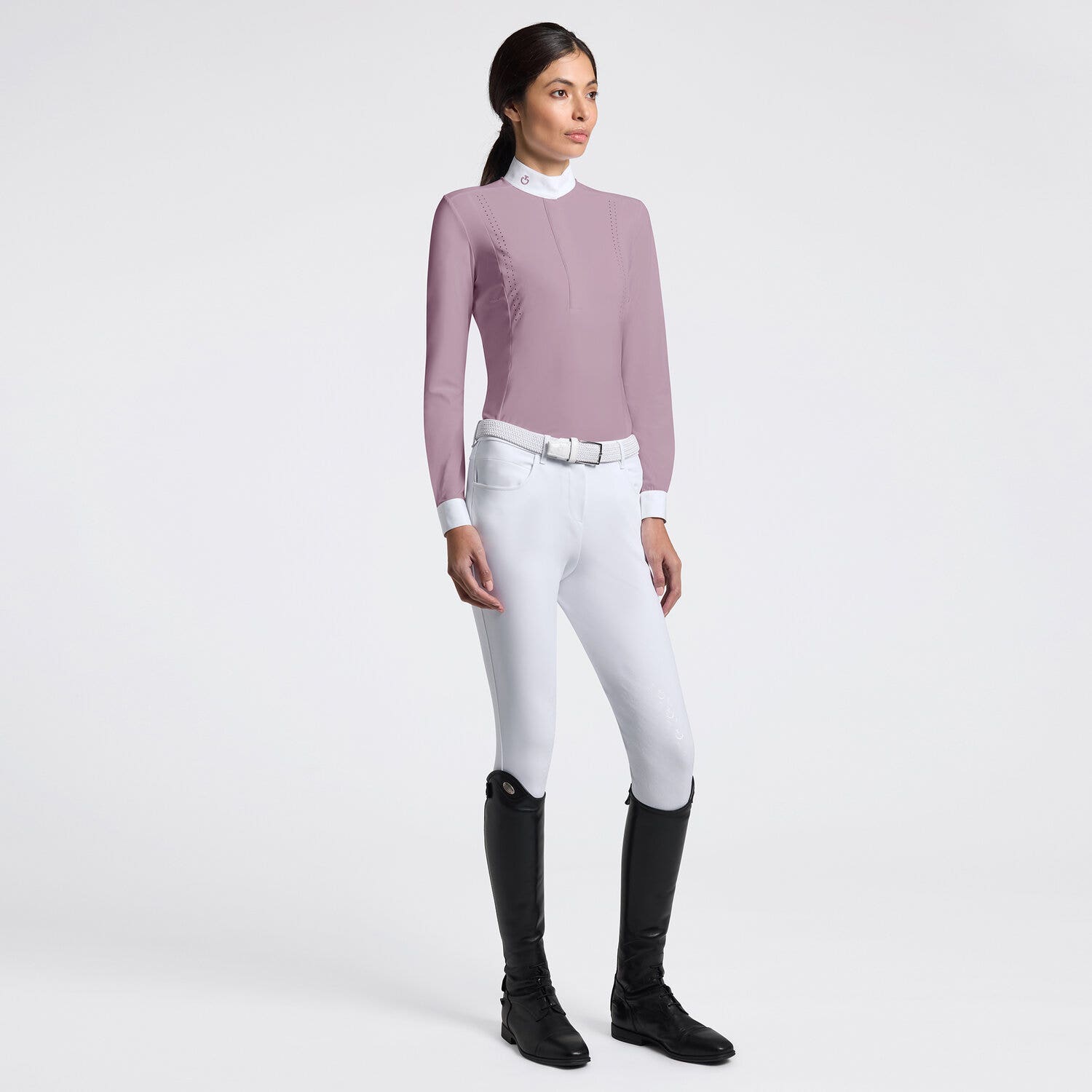 Cavalleria Toscana Cavalleria Toscana Women's Long Sleeve Competition Shirt with Laser-Cut Inserts GRAPE SHAKE-1