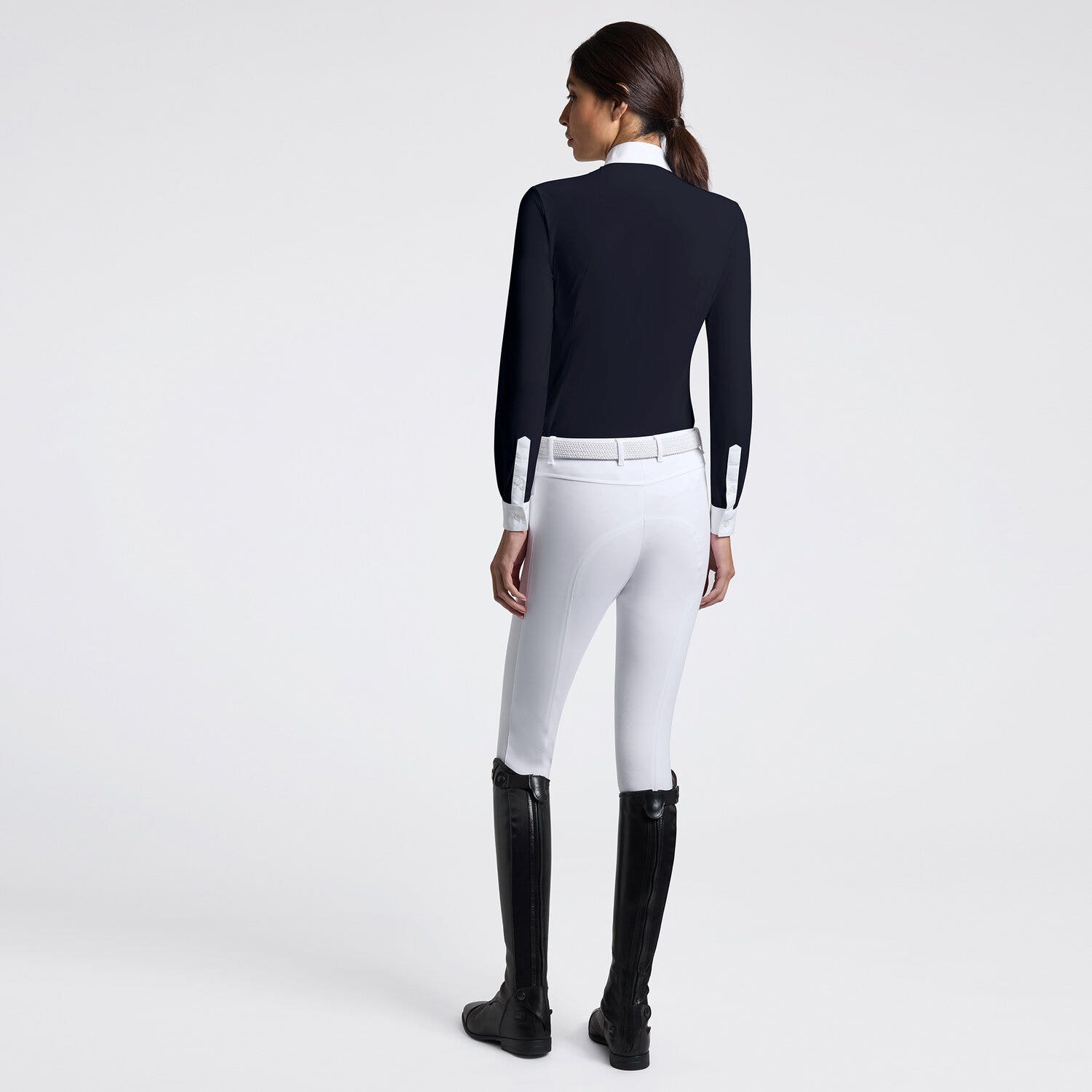 Cavalleria Toscana Cavalleria Toscana Women's Long Sleeve Competition Shirt with Laser-Cut Inserts NAVY-2