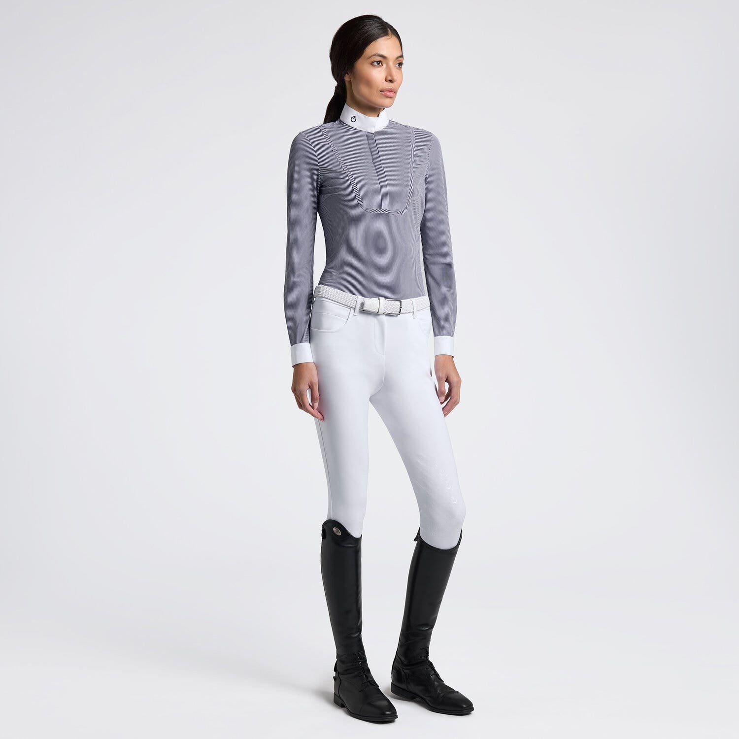 Cavalleria Toscana Cavalleria Toscana Women’s Long Sleeve Competition Shirt with Striped Pattern DARK BLUE LINE-1