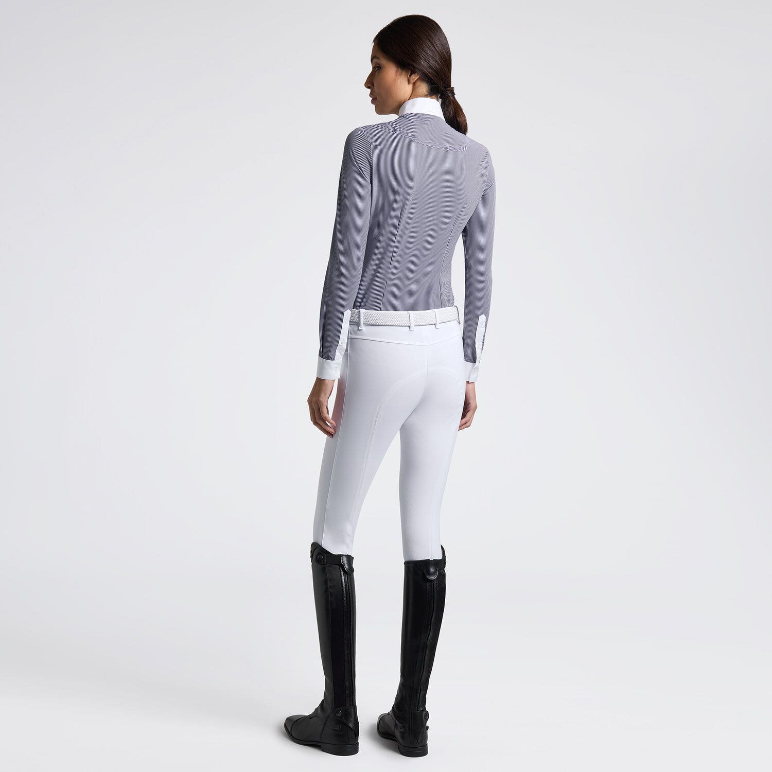 Cavalleria Toscana Cavalleria Toscana Women’s Long Sleeve Competition Shirt with Striped Pattern DARK BLUE LINE-3