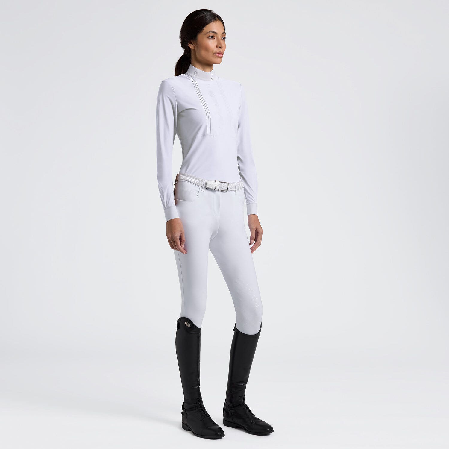 Cavalleria Toscana Cavalleria Toscana Women's Long Sleeve Bib Competition Shirt with Heat-Sealed Details WHITE-1