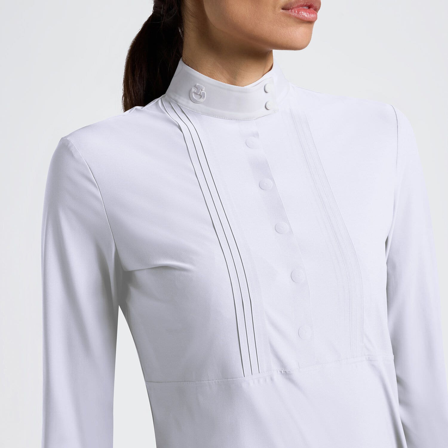 Cavalleria Toscana Cavalleria Toscana Women's Long Sleeve Bib Competition Shirt with Heat-Sealed Details WHITE-3