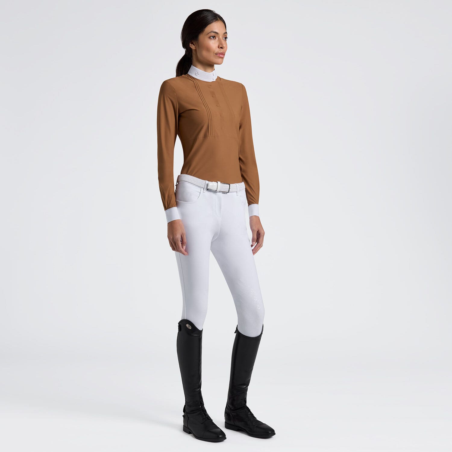 Cavalleria Toscana Cavalleria Toscana Women's Long Sleeve Bib Competition Shirt with Heat-Sealed Details CAMEL-1