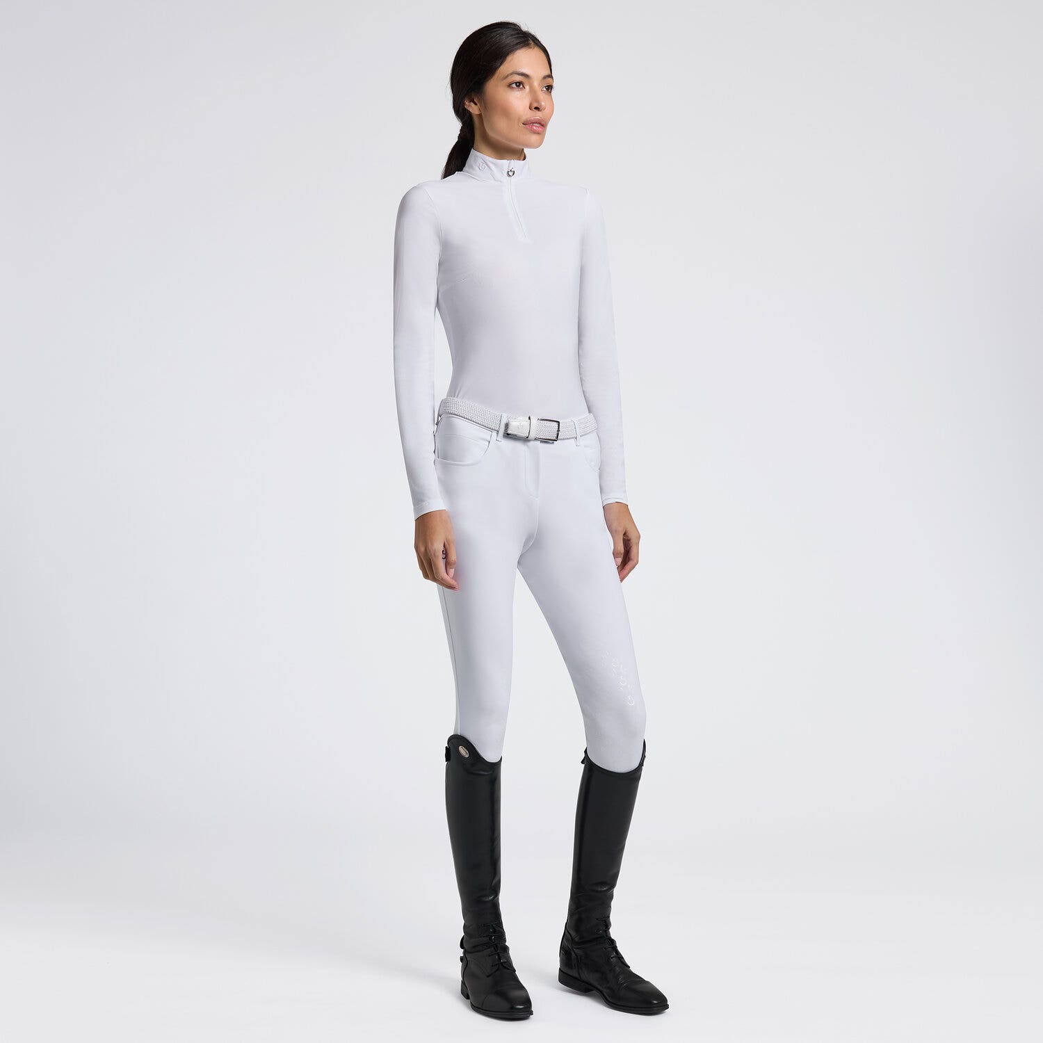 Cavalleria Toscana Girl’s Long-Sleeve Competition Shirt Cavalleria Toscana in Warm Jersey with Jacquard Insert WHITE-1