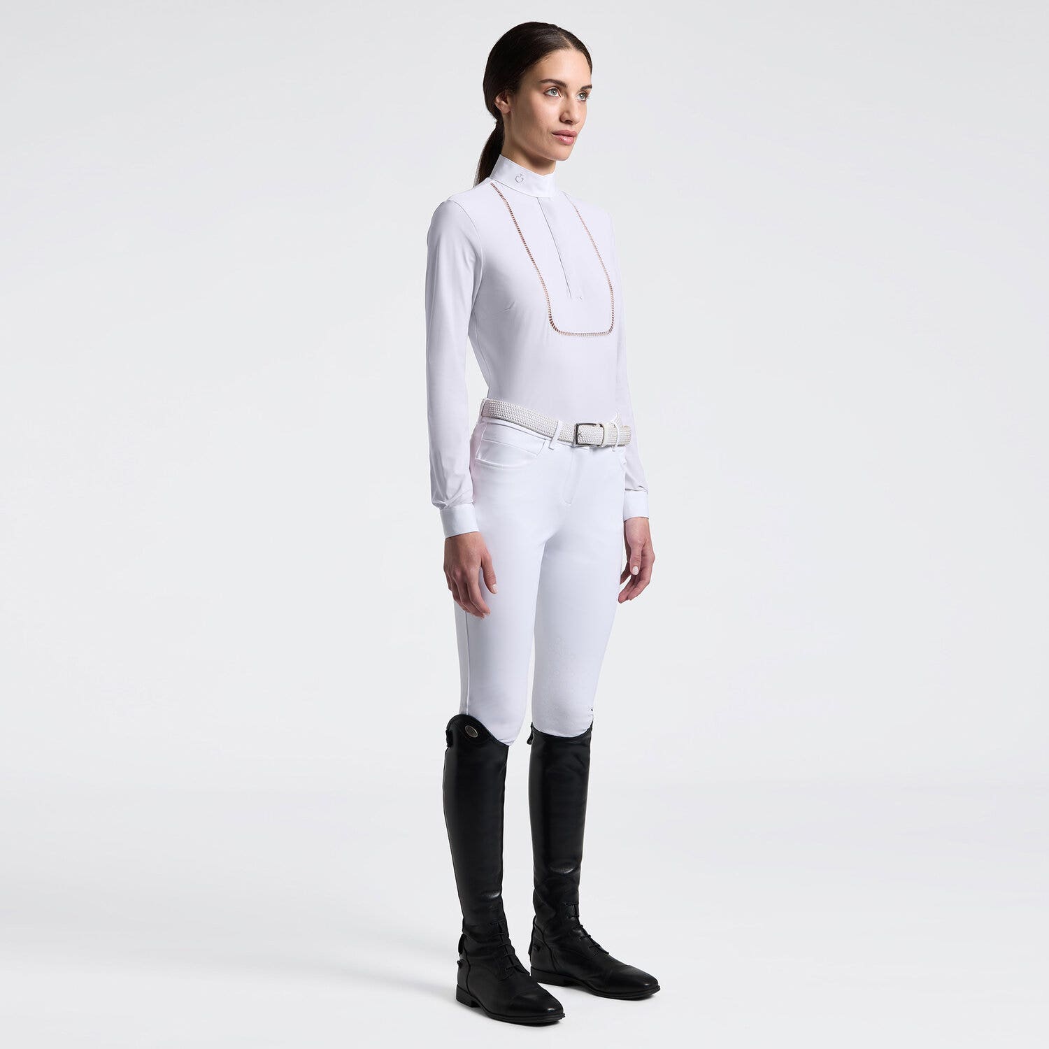 Cavalleria Toscana Women's Long Sleeve Riding Shirt with Embroidery | Cavalleria Toscana WHITE-1