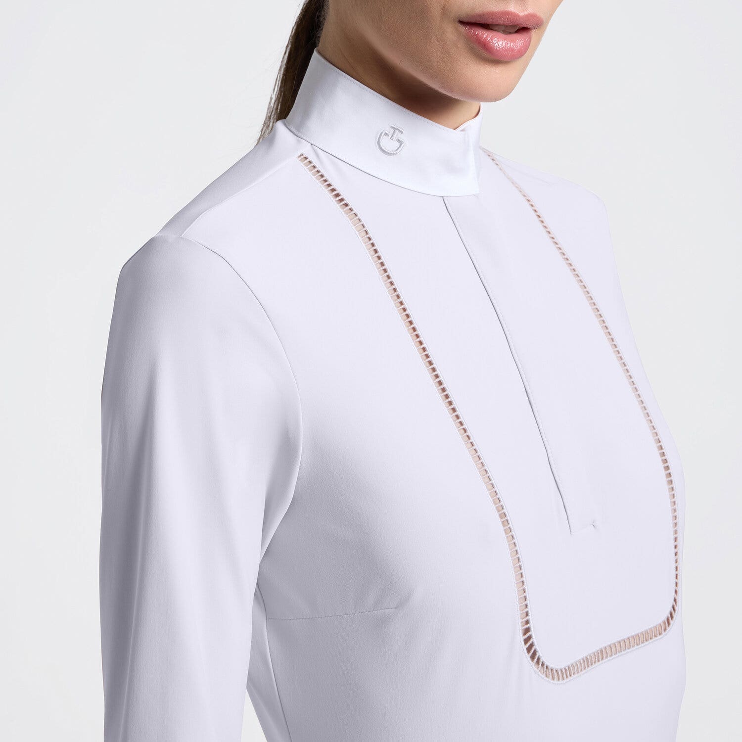 Cavalleria Toscana Women's Long Sleeve Riding Shirt with Embroidery | Cavalleria Toscana WHITE-3