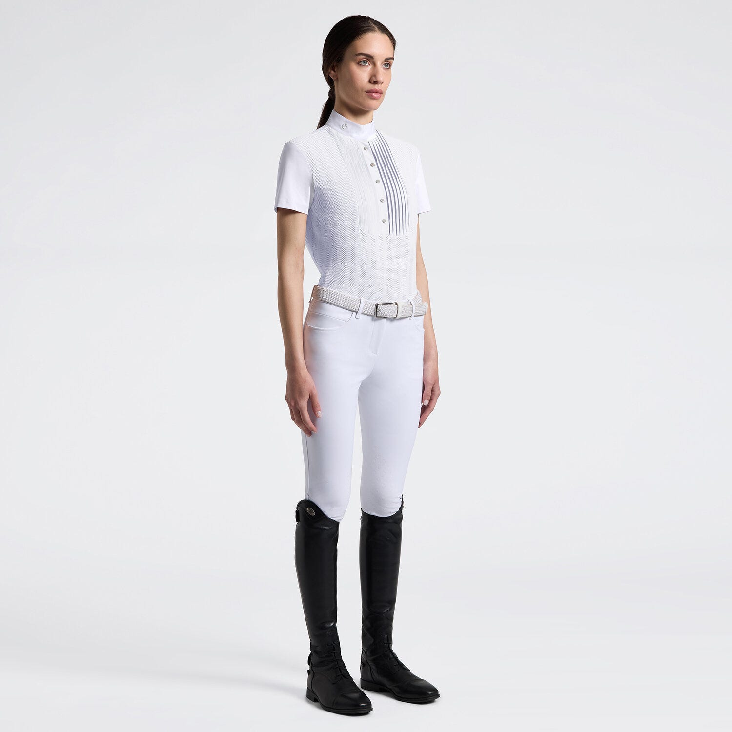 Women's Short Sleeve Perforated Riding Shirt with Half Zip | Cavalleria Toscana