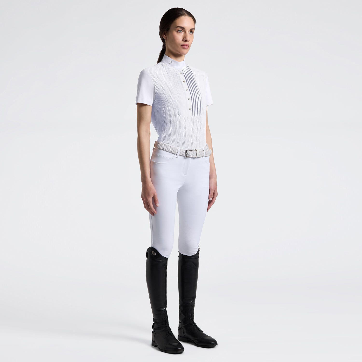 Cavalleria Toscana Women's Short Sleeve Perforated Riding Shirt with Half Zip | Cavalleria Toscana WHITE-1