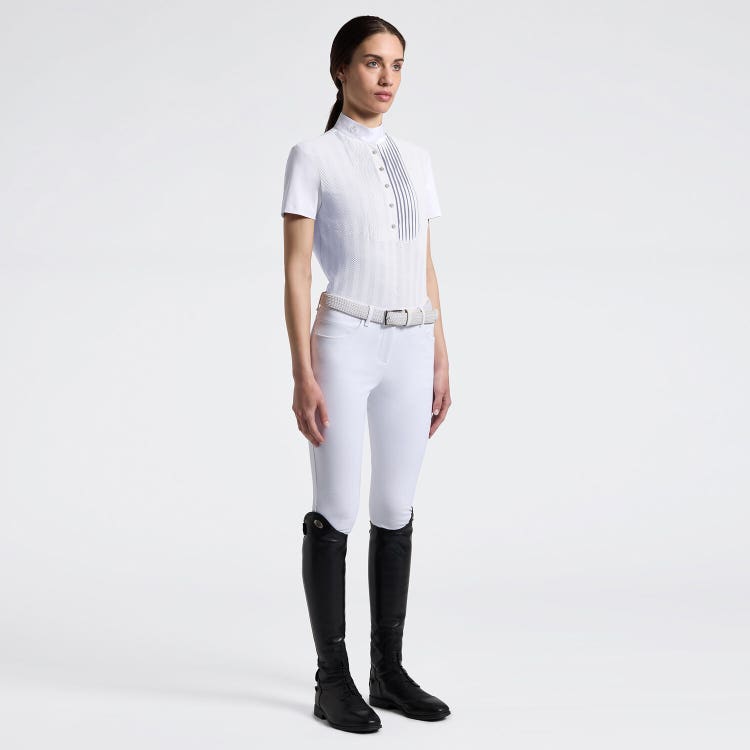 Women's Short Sleeve Perforated Riding Shirt with Half Zip | Cavalleria Toscana
