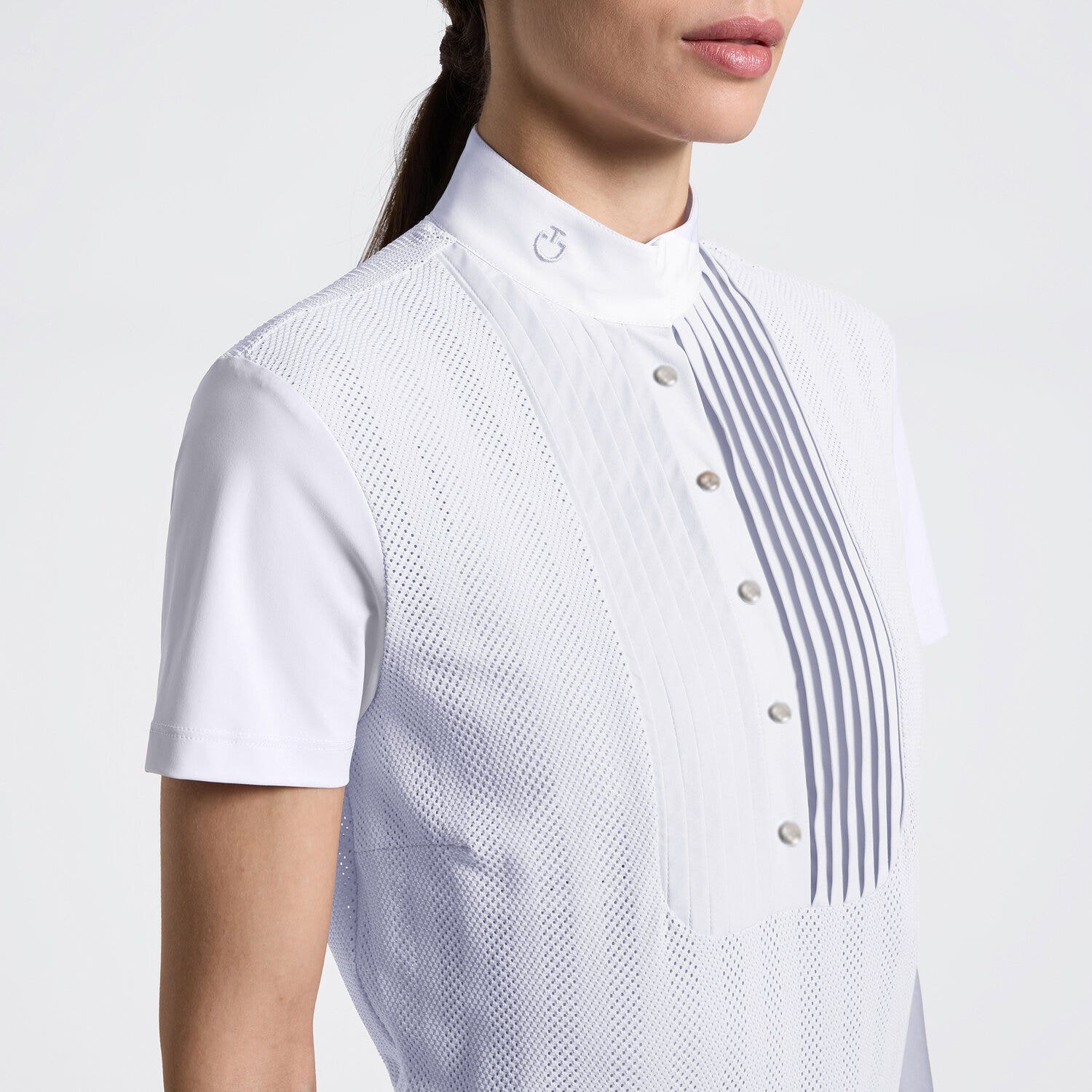 Cavalleria Toscana Women's Short Sleeve Perforated Riding Shirt with Half Zip | Cavalleria Toscana WHITE-3