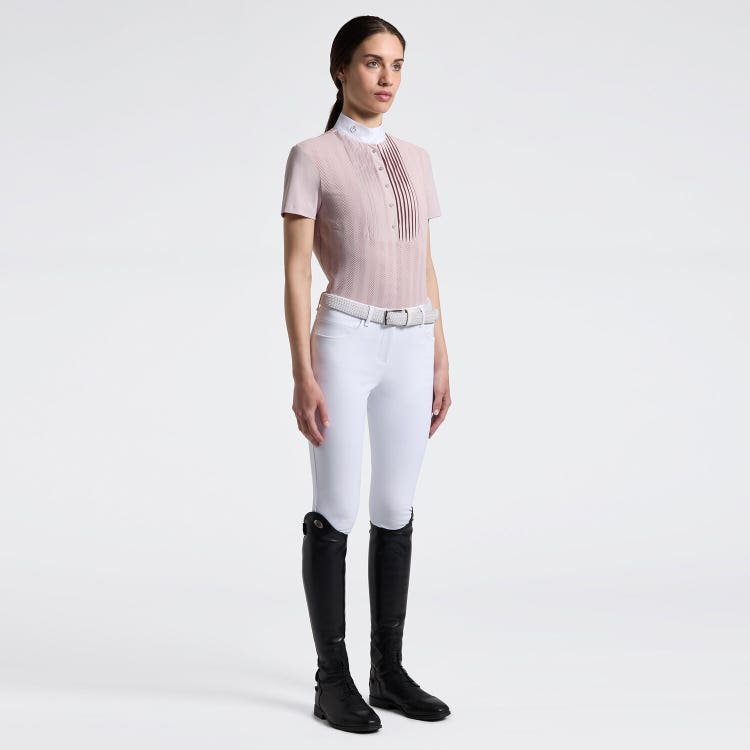 Women's Short Sleeve Perforated Riding Shirt with Half Zip | Cavalleria Toscana