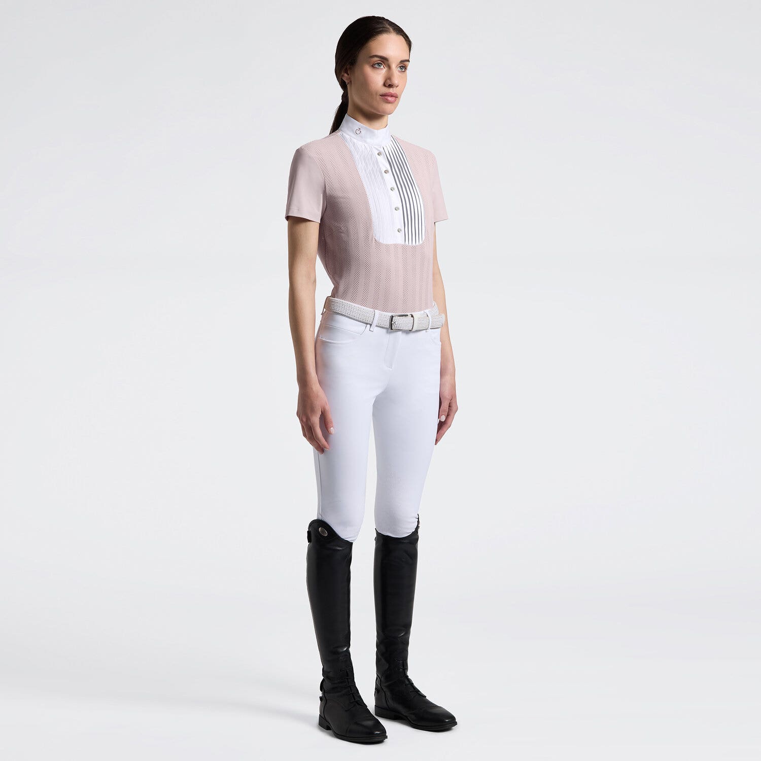 Cavalleria Toscana Women's Short Sleeve Perforated Riding Shirt with Half Zip | Cavalleria Toscana VIOLET ICE/ WHITE-1