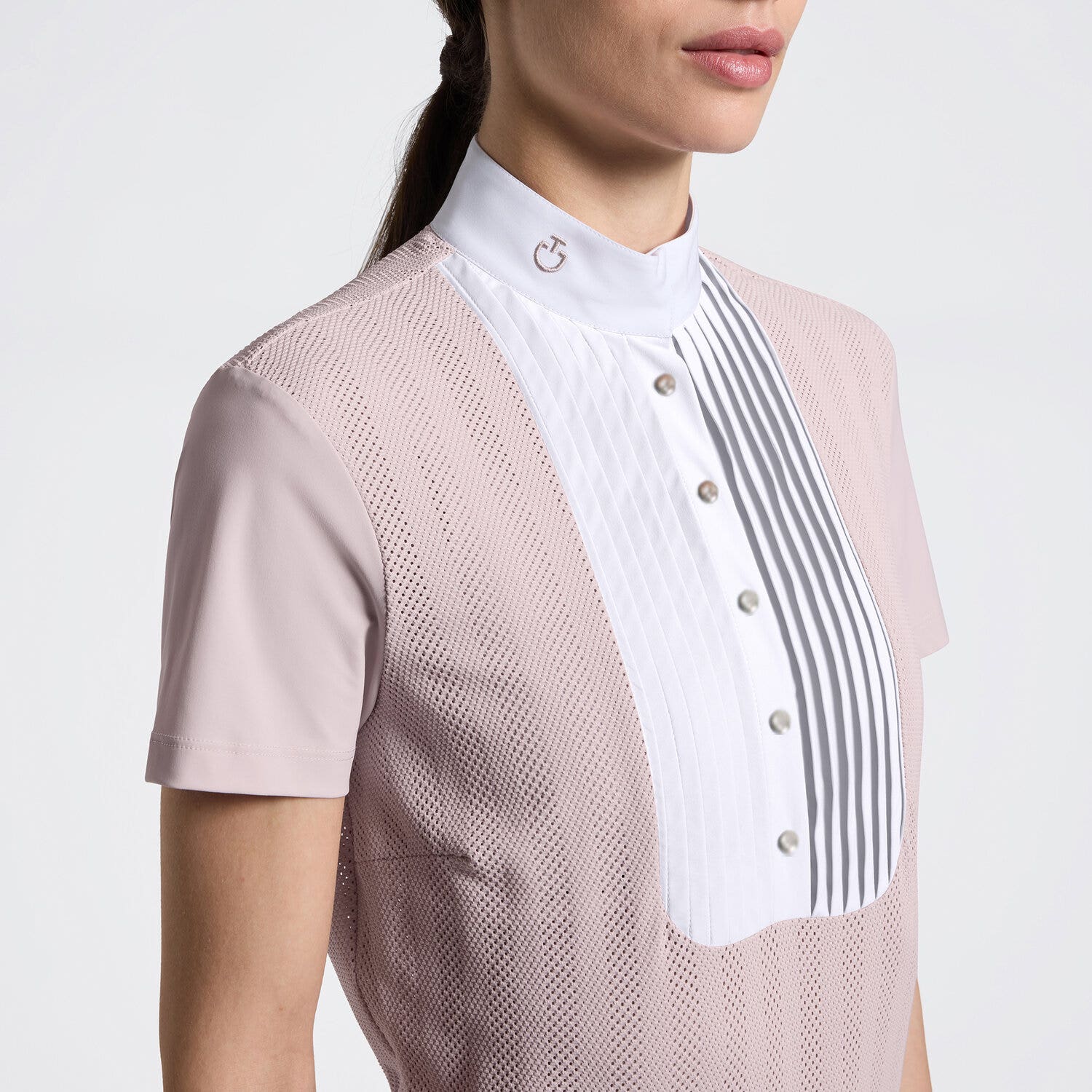 Cavalleria Toscana Women's Short Sleeve Perforated Riding Shirt with Half Zip | Cavalleria Toscana VIOLET ICE/ WHITE-3