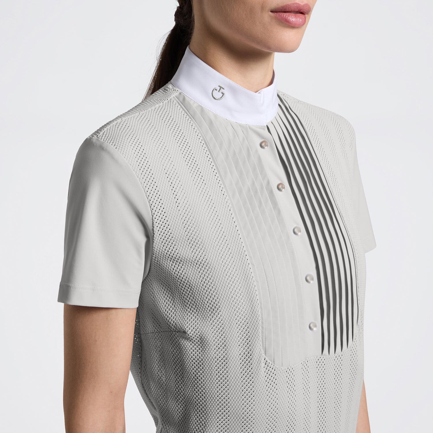 Cavalleria Toscana Women's Short Sleeve Perforated Riding Shirt with Half Zip | Cavalleria Toscana BELGIAN BLOCK-3