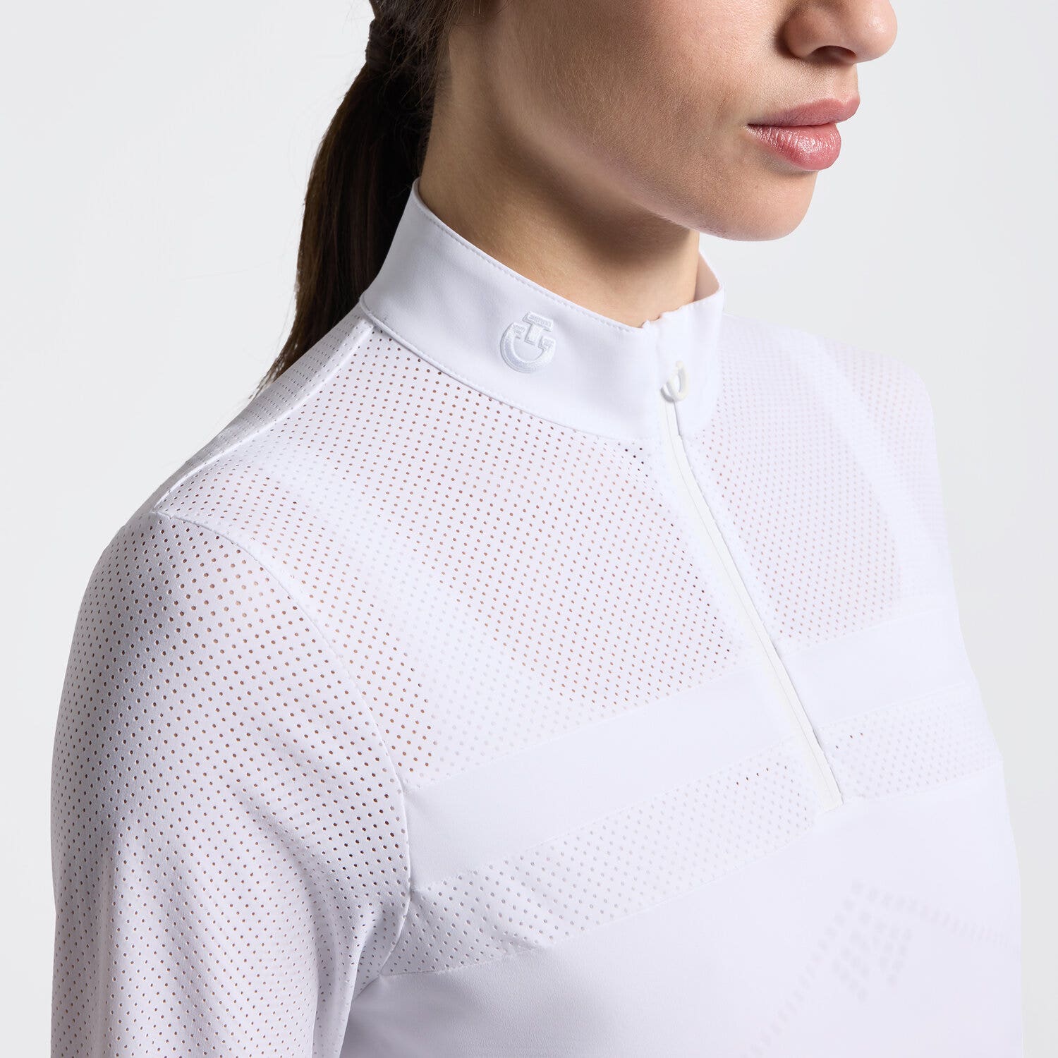 Cavalleria Toscana Women's Competition Shirt with Half-Zip and Perforated Sleeves | Cavalleria Toscana WHITE-3