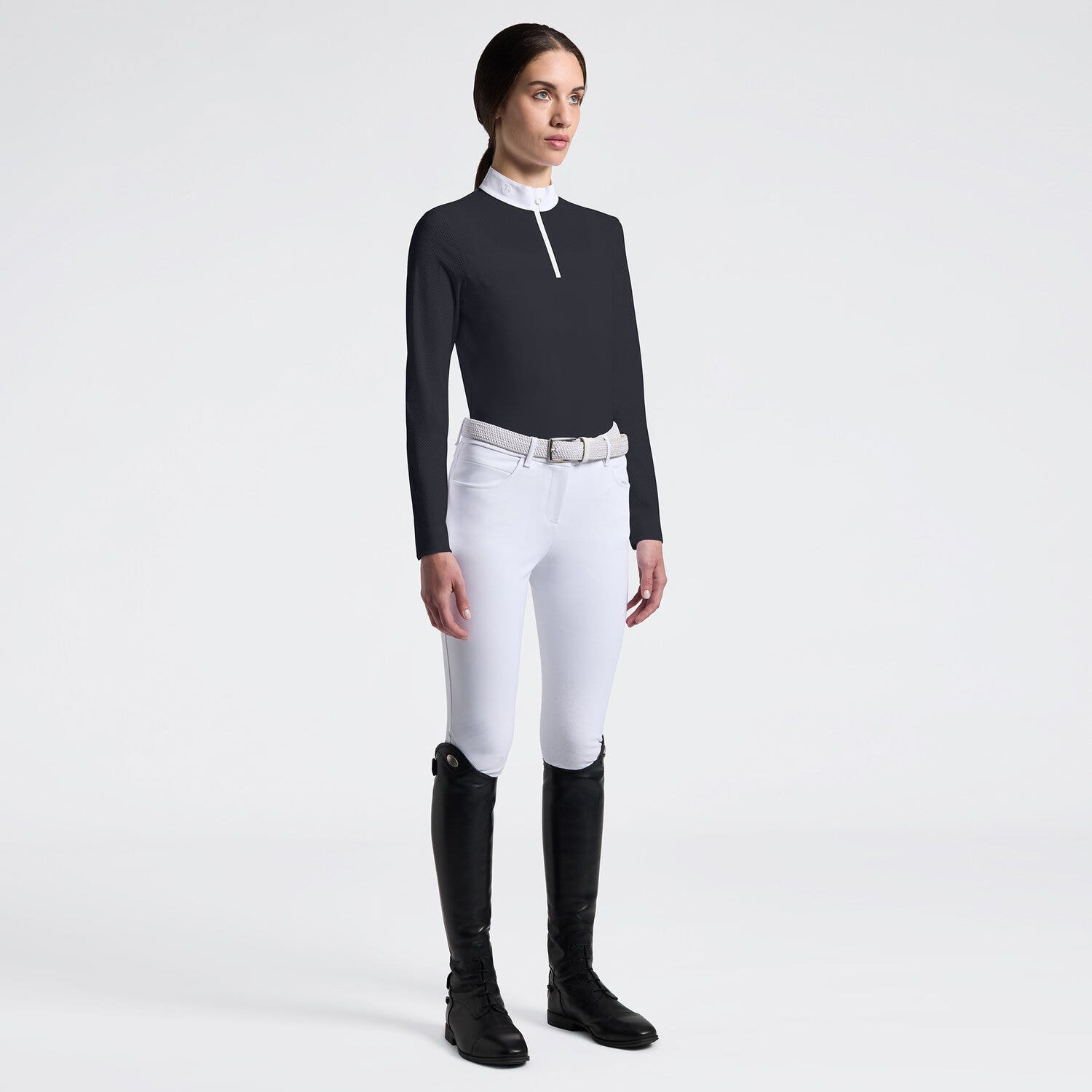 Cavalleria Toscana Women's Competition Shirt with Half-Zip and Perforated Sleeves | Cavalleria Toscana CHARCOAL-1