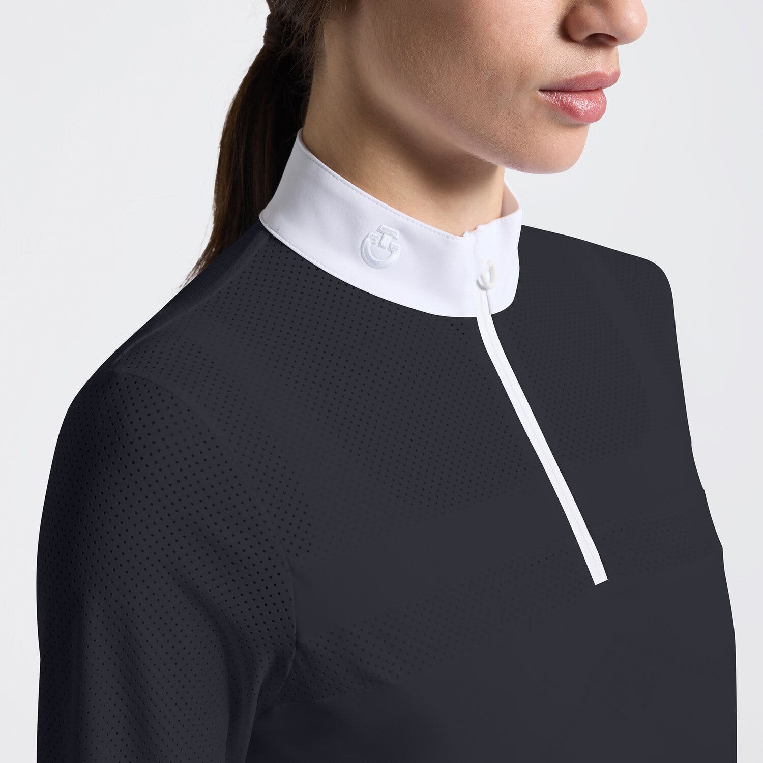 Cavalleria Toscana Women's Competition Shirt with Half-Zip and Perforated Sleeves | Cavalleria Toscana CHARCOAL-3
