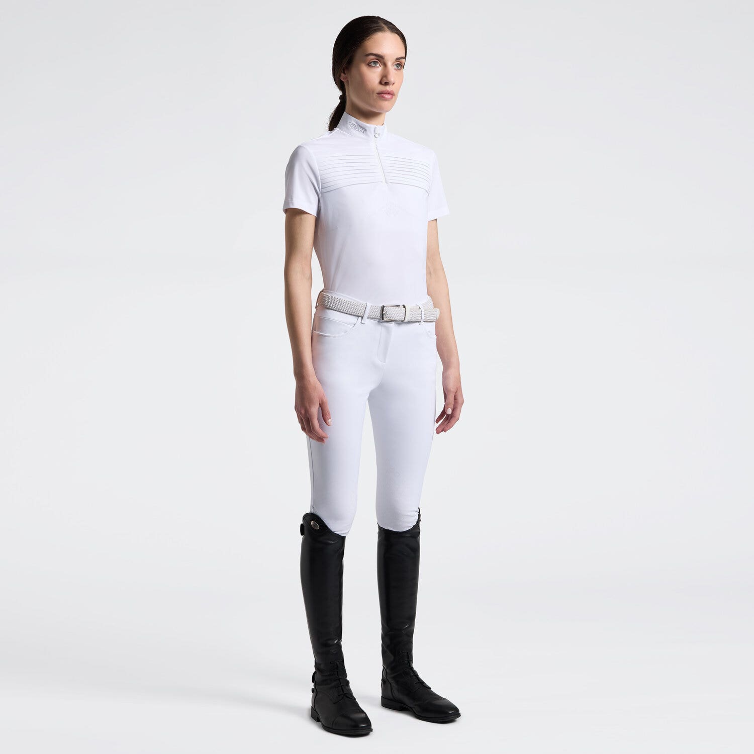 Cavalleria Toscana Women's Long Sleeve Pleated Riding Shirt | Cavalleria Toscana WHITE-1