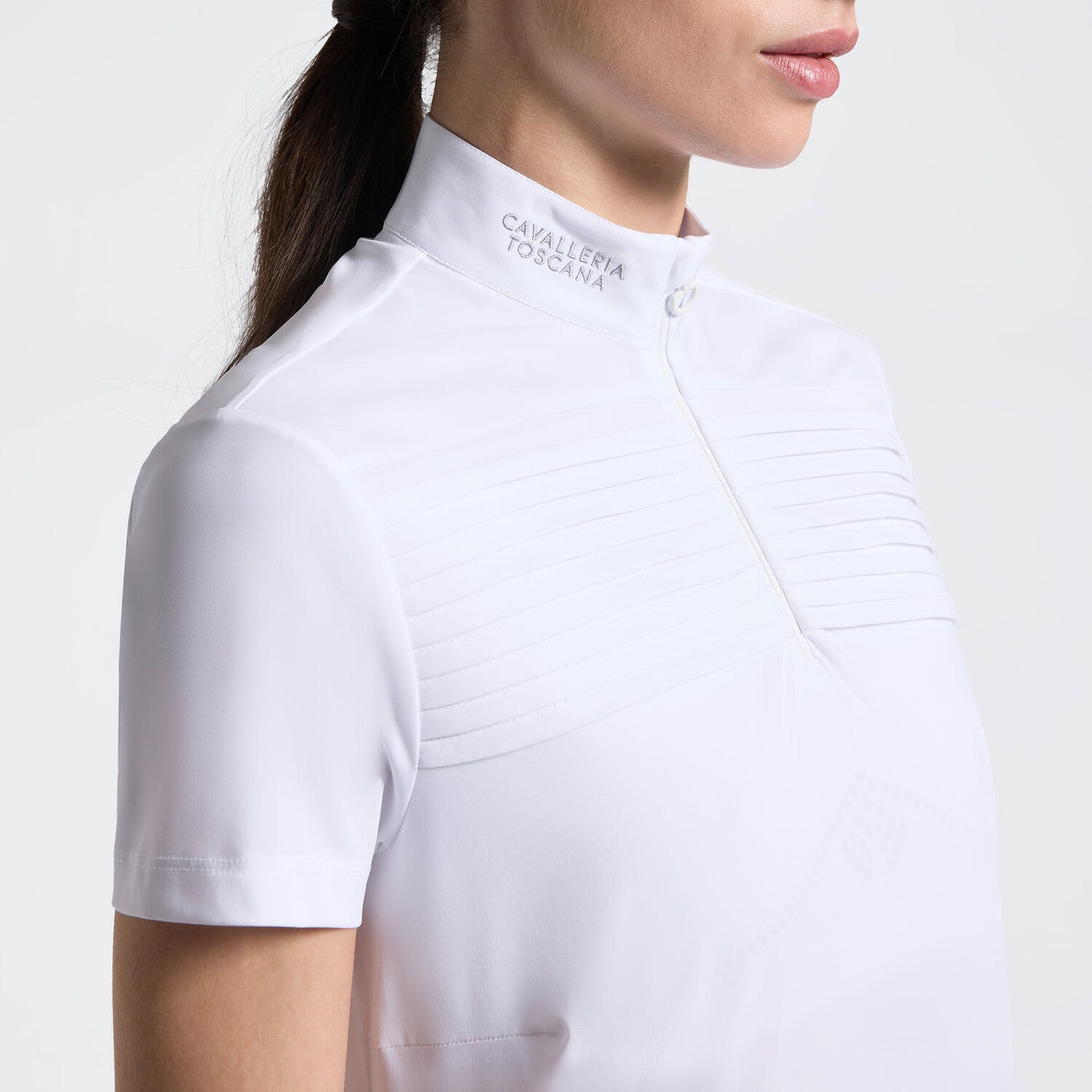 Cavalleria Toscana Women's Long Sleeve Pleated Riding Shirt | Cavalleria Toscana WHITE-3