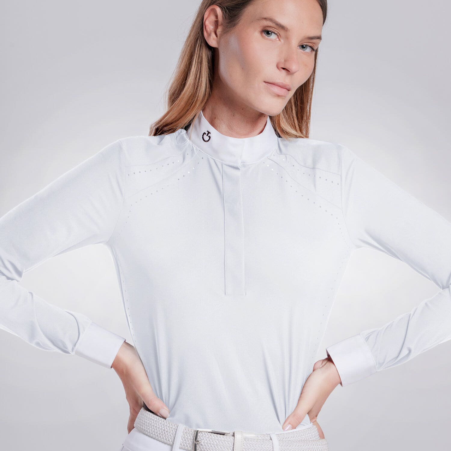 Cavalleria Toscana CAMICIA DA CONCORSO CON INSERTI PERFORATI DA DONNA WHITE-2