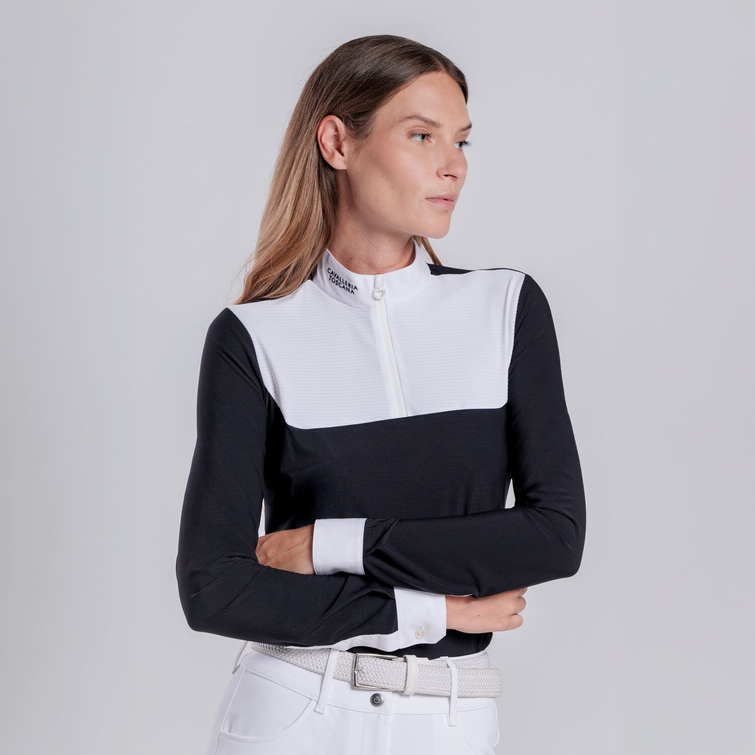 Cavalleria Toscana CAMICIA DA CONCORSO IN JERSEY DA DONNA BLACK/WHITE-2