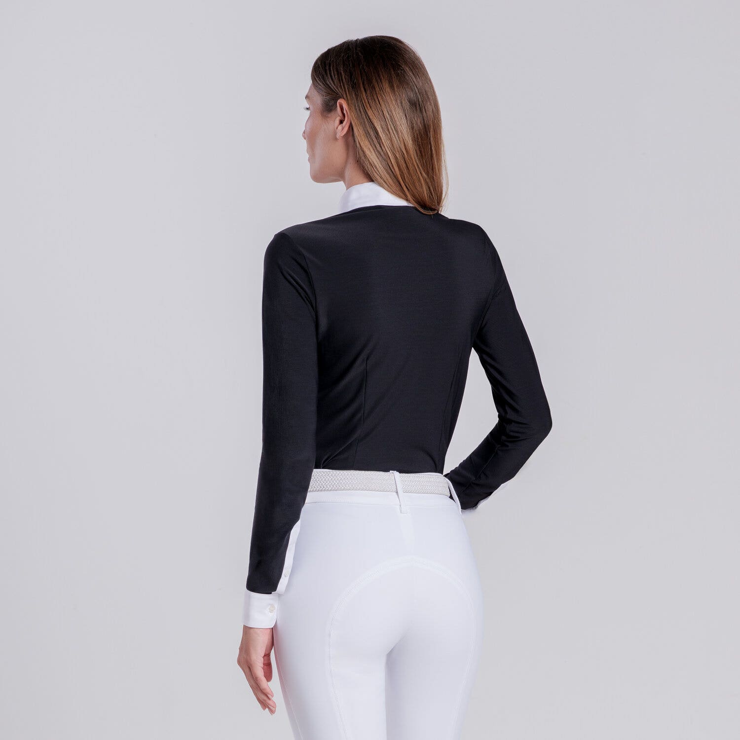 Cavalleria Toscana CAMICIA DA CONCORSO IN JERSEY DA DONNA BLACK/WHITE-3