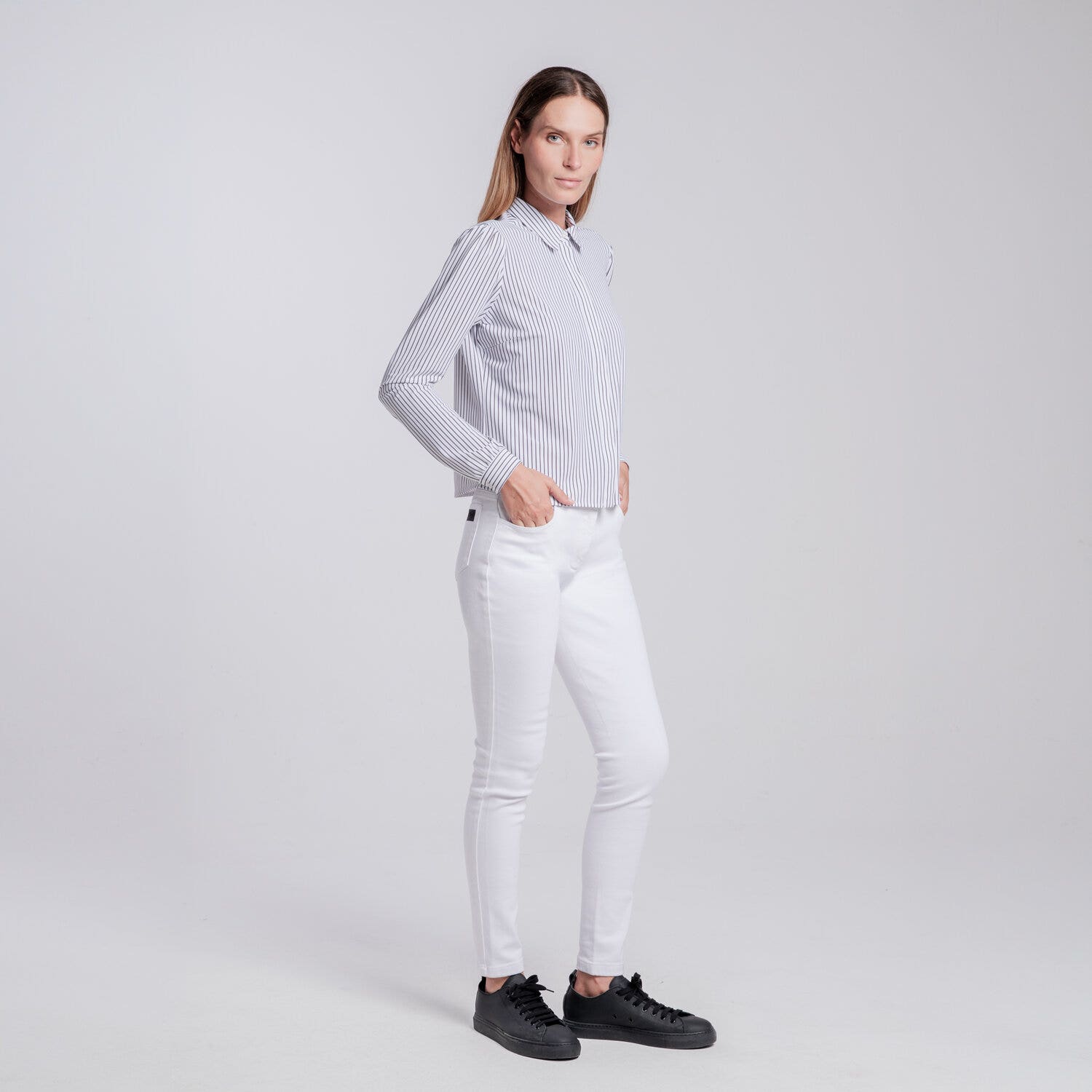 Cavalleria Toscana CAMICIA LIFESTYLE DA DONNA WHITE/BLACK LINE-1