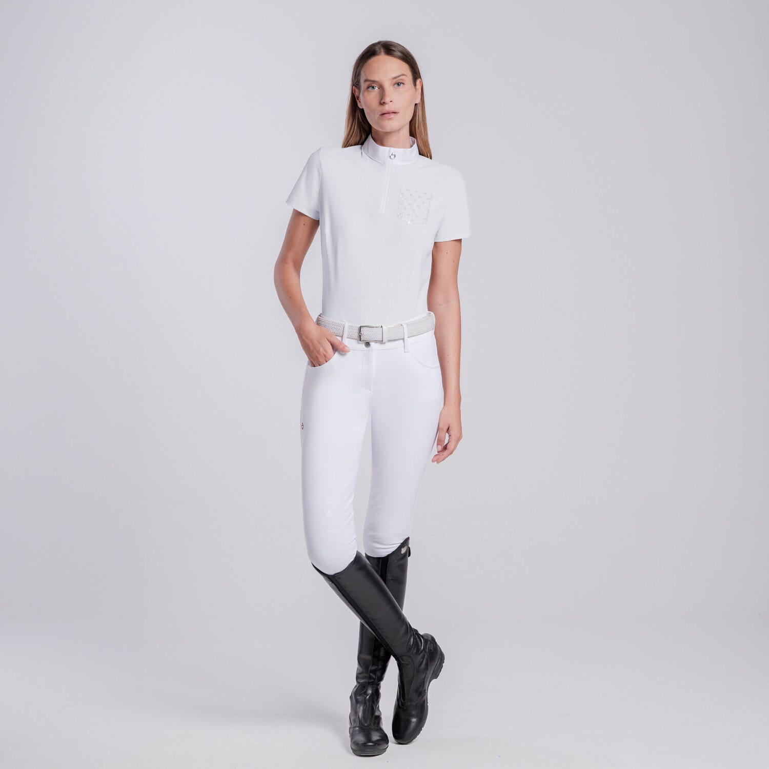 Cavalleria Toscana Women’s competition shirt with sequin pocket WHITE-1