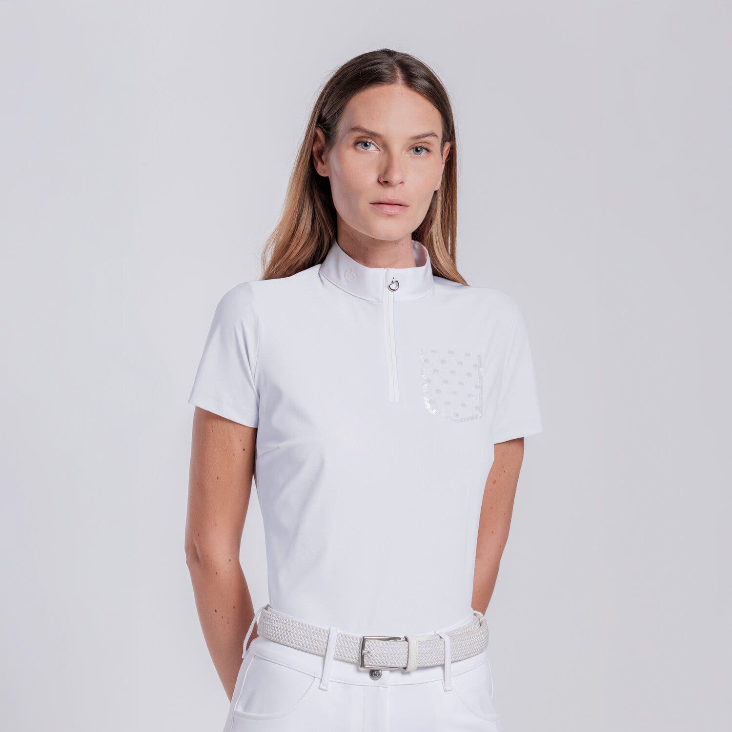 Cavalleria Toscana Women’s competition shirt with sequin pocket WHITE-2