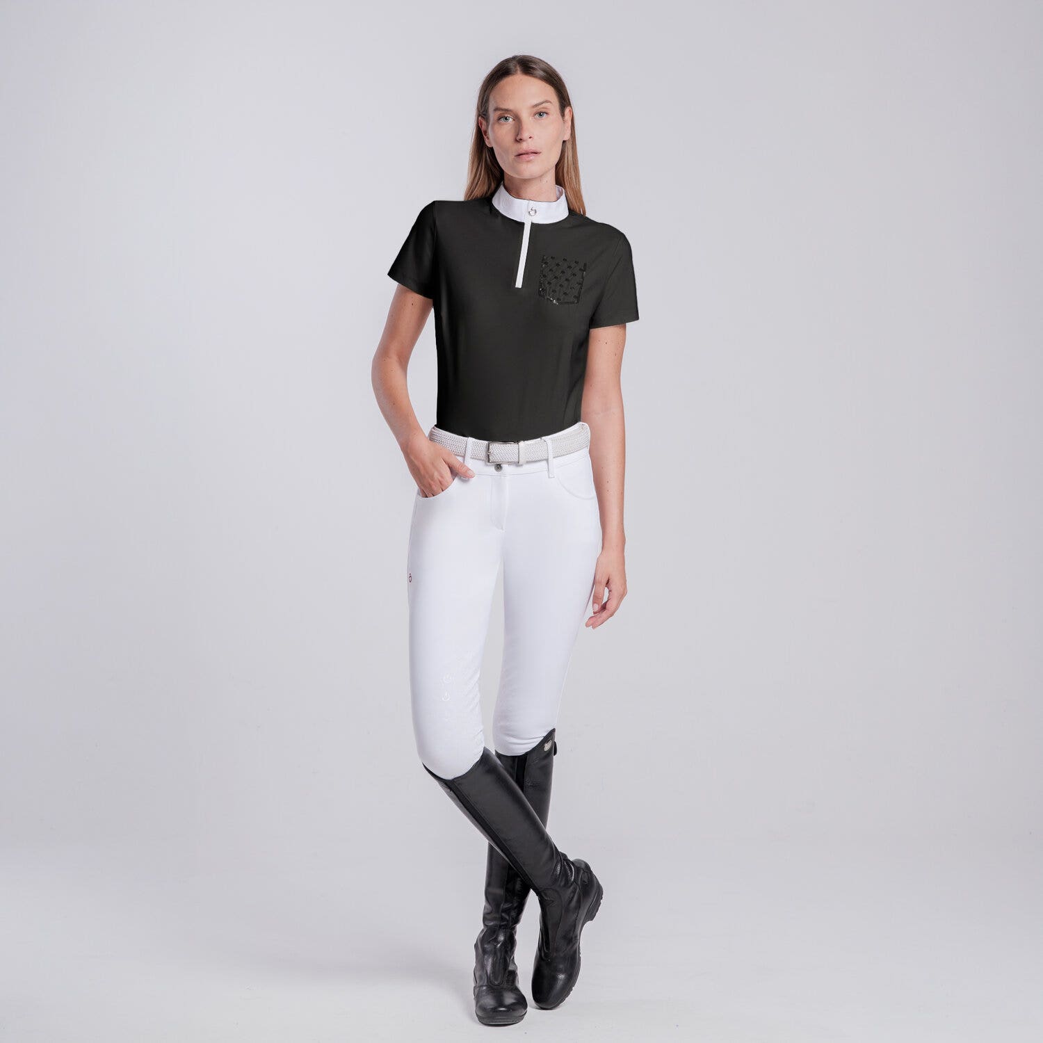 Cavalleria Toscana Women’s competition shirt with sequin pocket BLACK-1