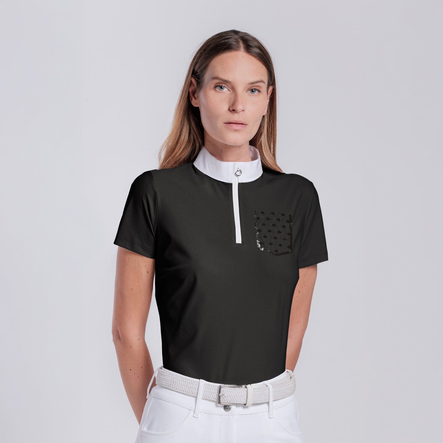 Cavalleria Toscana Women’s competition shirt with sequin pocket BLACK-2