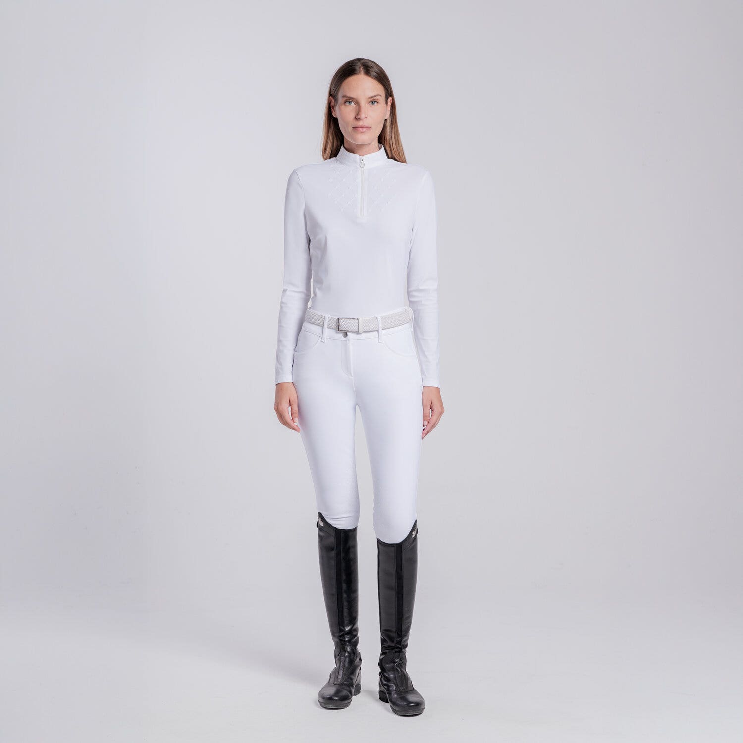 Cavalleria Toscana Women’s competition shirt with sequin bib WHITE-1