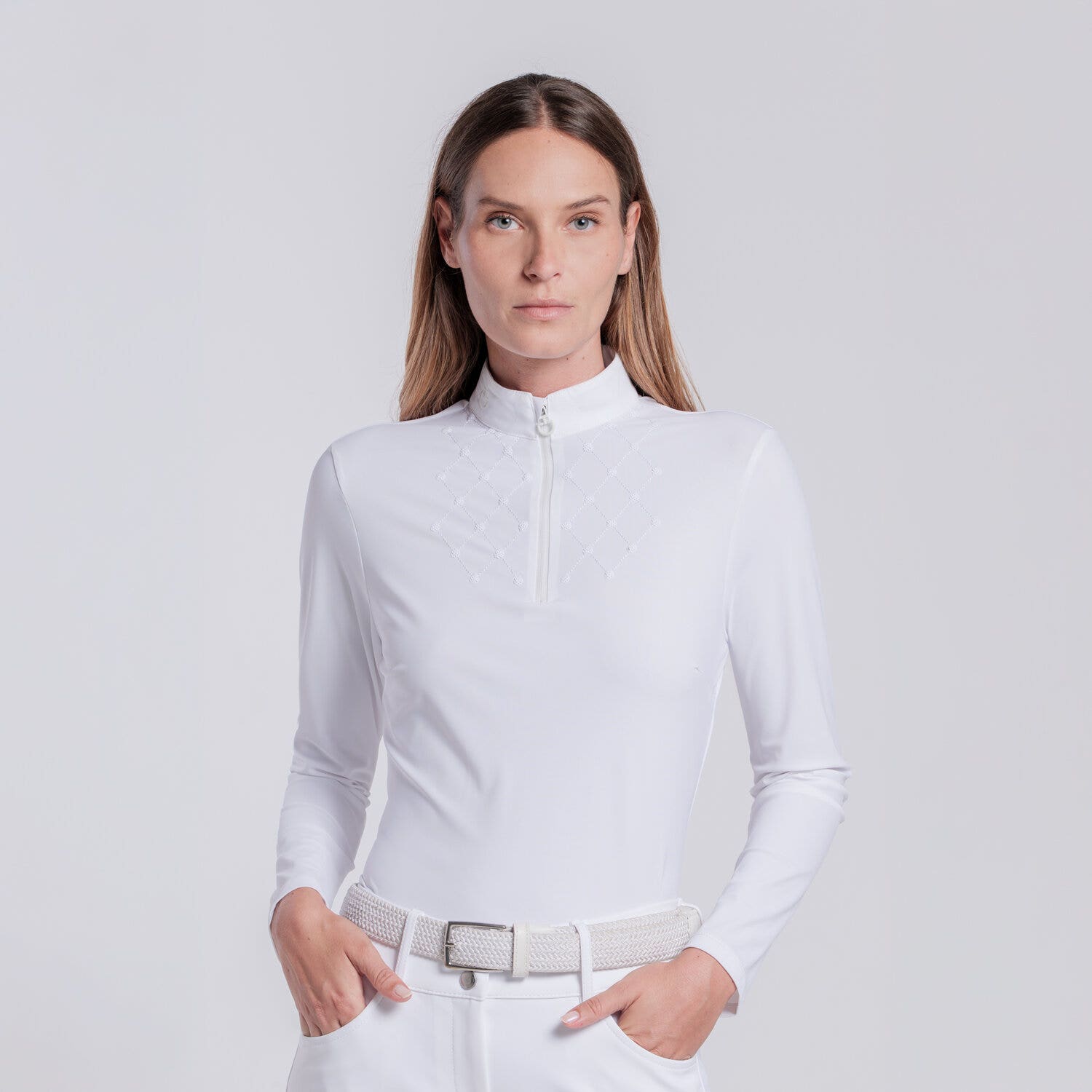 Cavalleria Toscana Women’s competition shirt with sequin bib WHITE-2