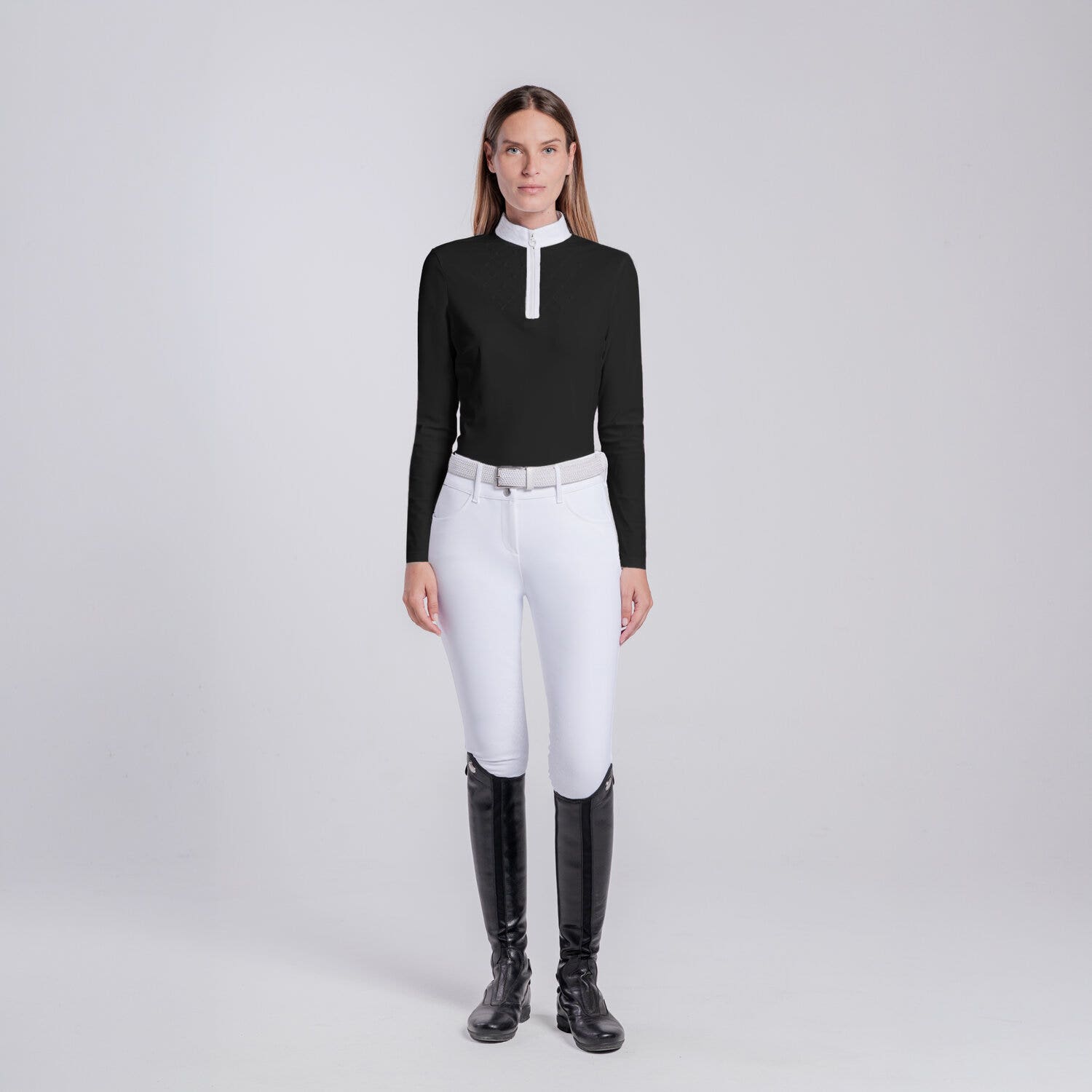 Cavalleria Toscana Women’s competition shirt with sequin bib BLACK-1