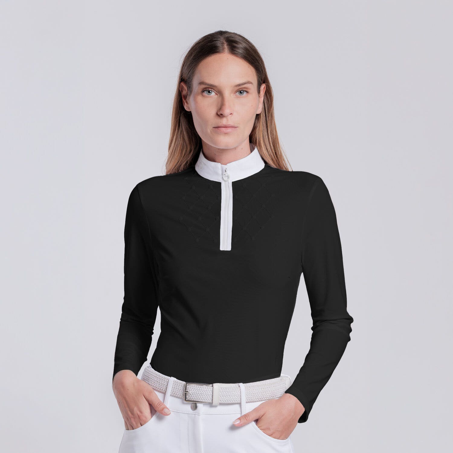 Cavalleria Toscana Women’s competition shirt with sequin bib BLACK-2