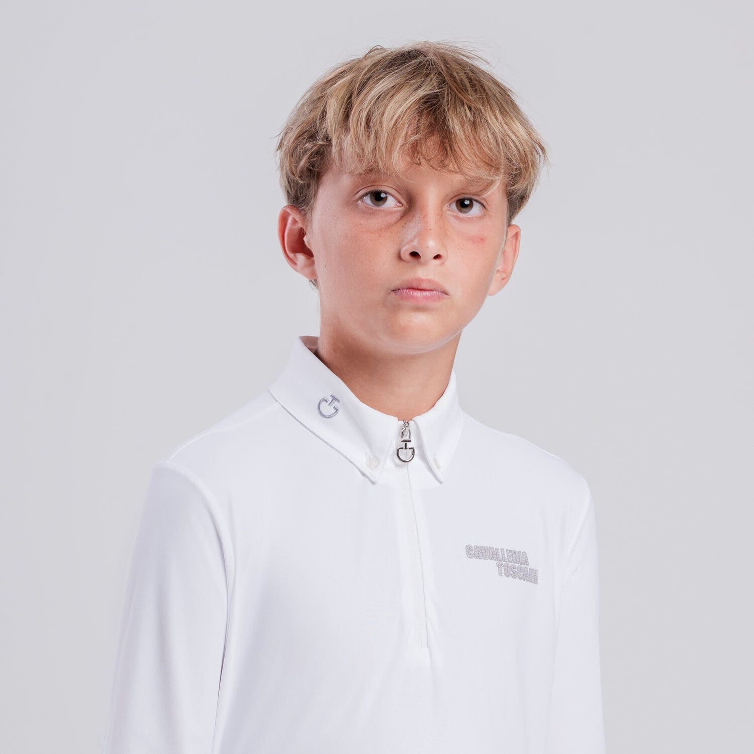 Cavalleria Toscana Boys’ competition polo with embroidery WHITE-2