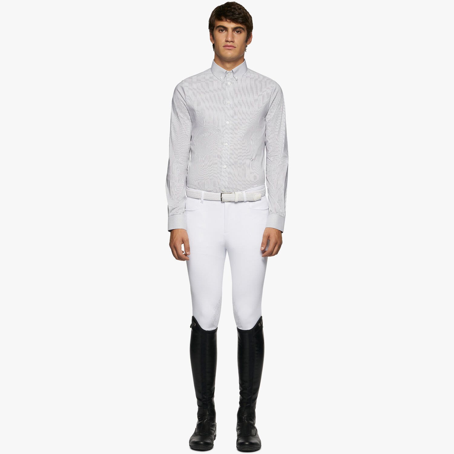 Cavalleria Toscana Men's button-down long-sleeved shirt. WHITE/BLACK LINE-1