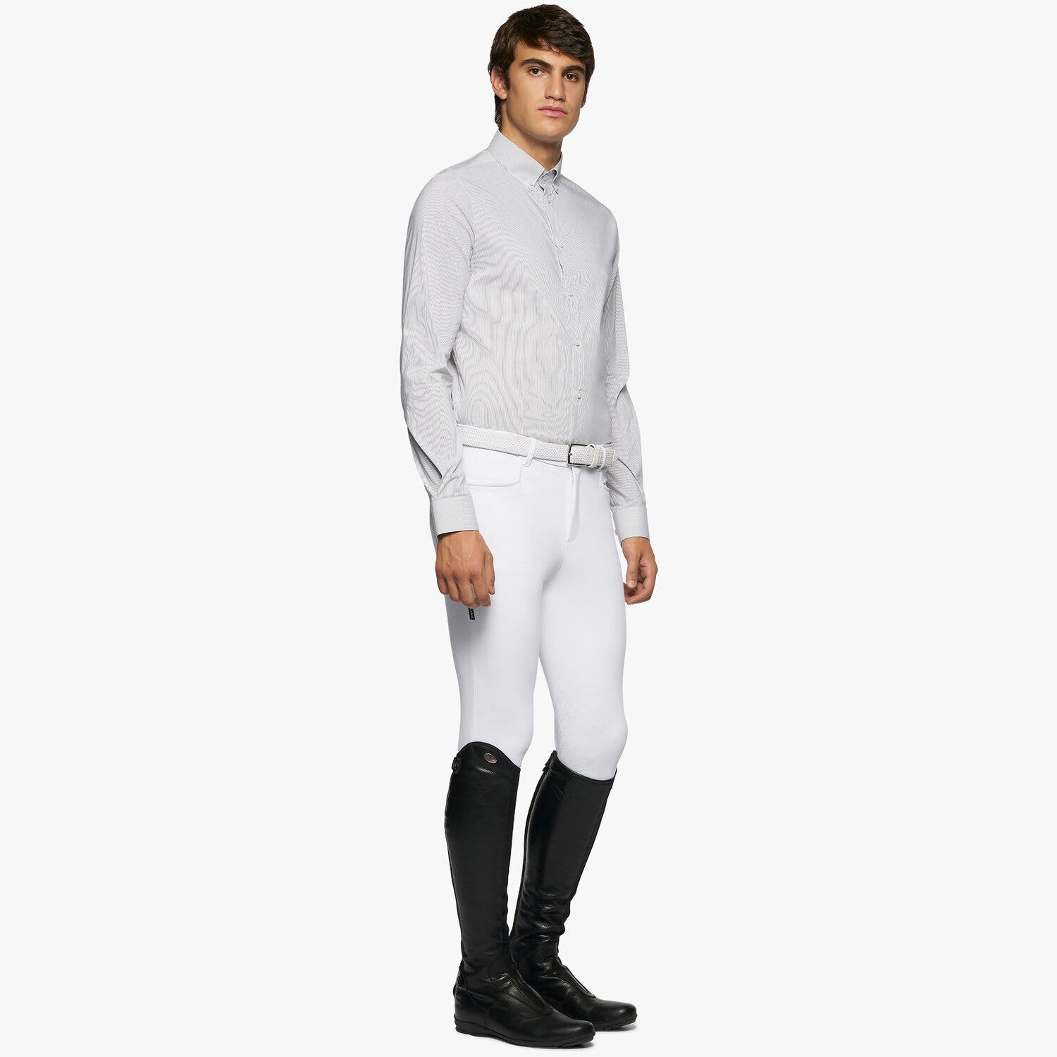 Cavalleria Toscana Men's button-down long-sleeved shirt. WHITE/BLACK LINE-2