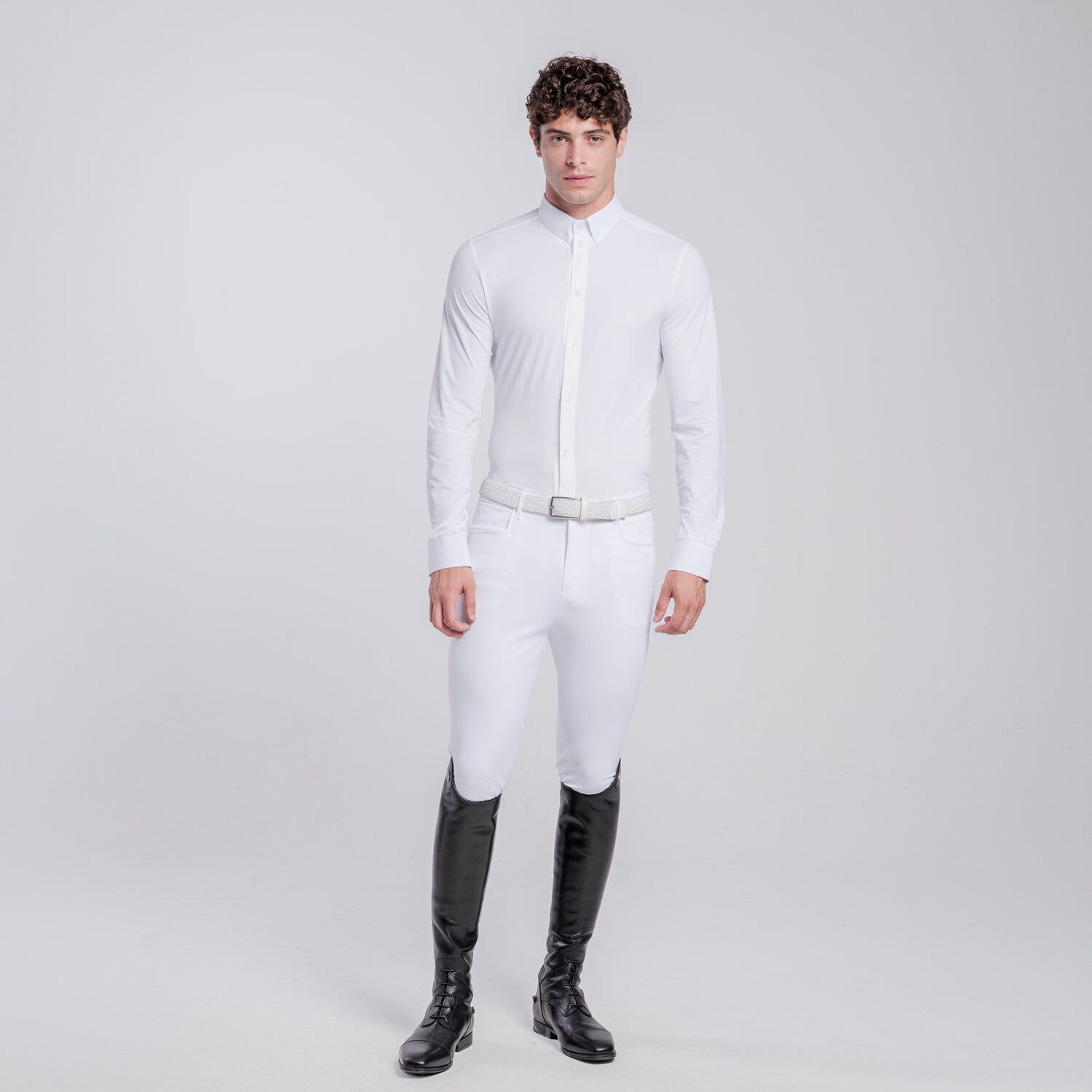 Cavalleria Toscana Men's Long Sleeve Riding Shirt | Cavalleria Toscana WHITE-1