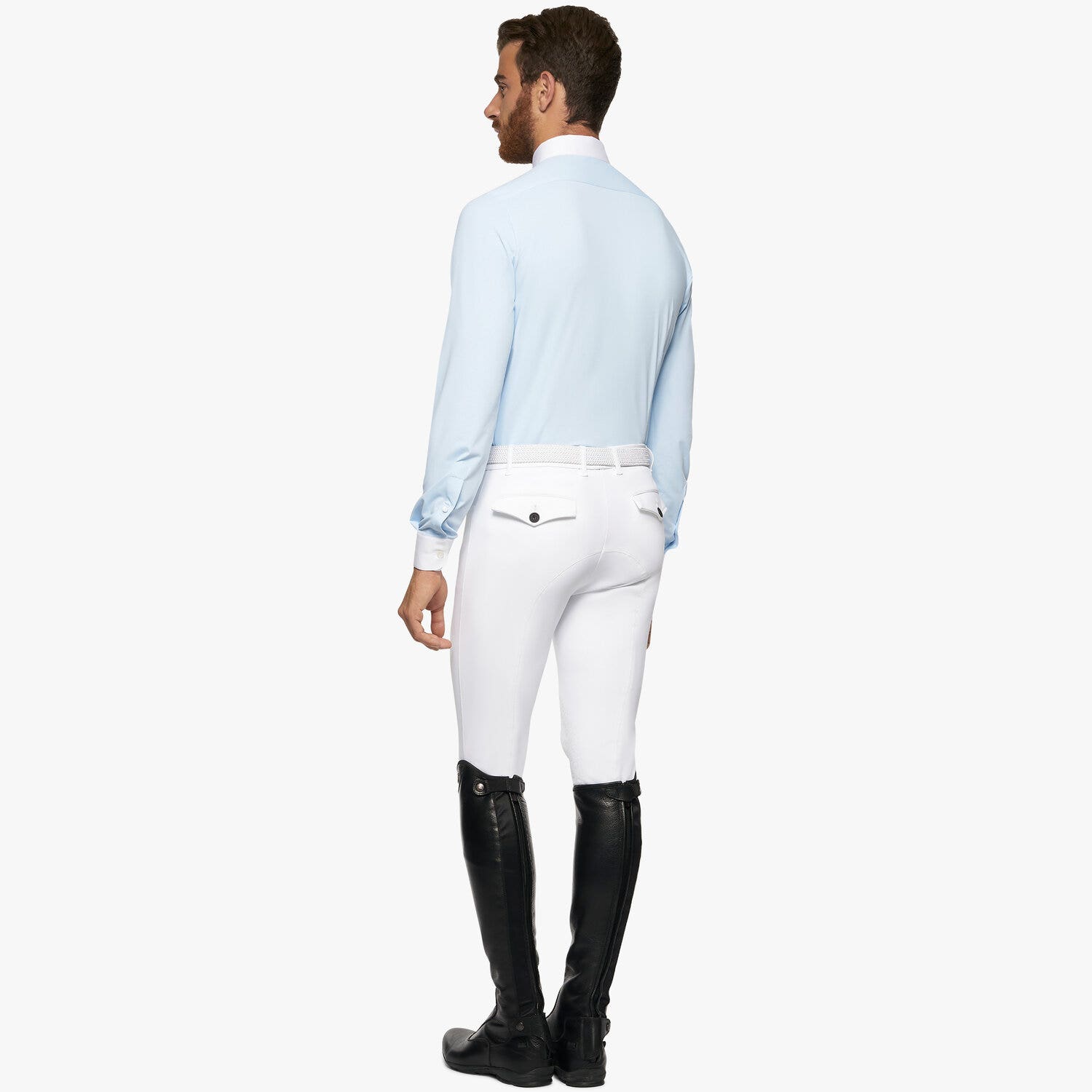 Cavalleria Toscana Men's button-down long-sleeved shirt. LIGHT BLUE SQUARE-3