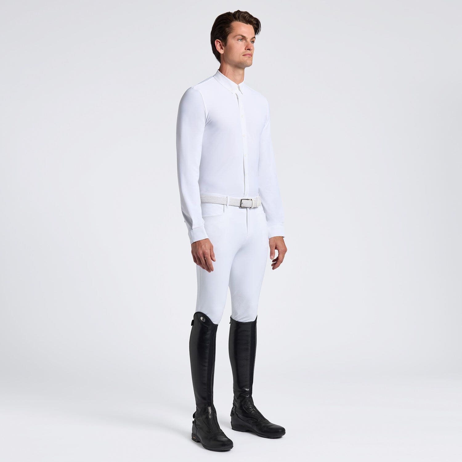 Cavalleria Toscana Cavalleria Toscana Men's Competition Shirt in Technical Jersey with Button WHITE-1