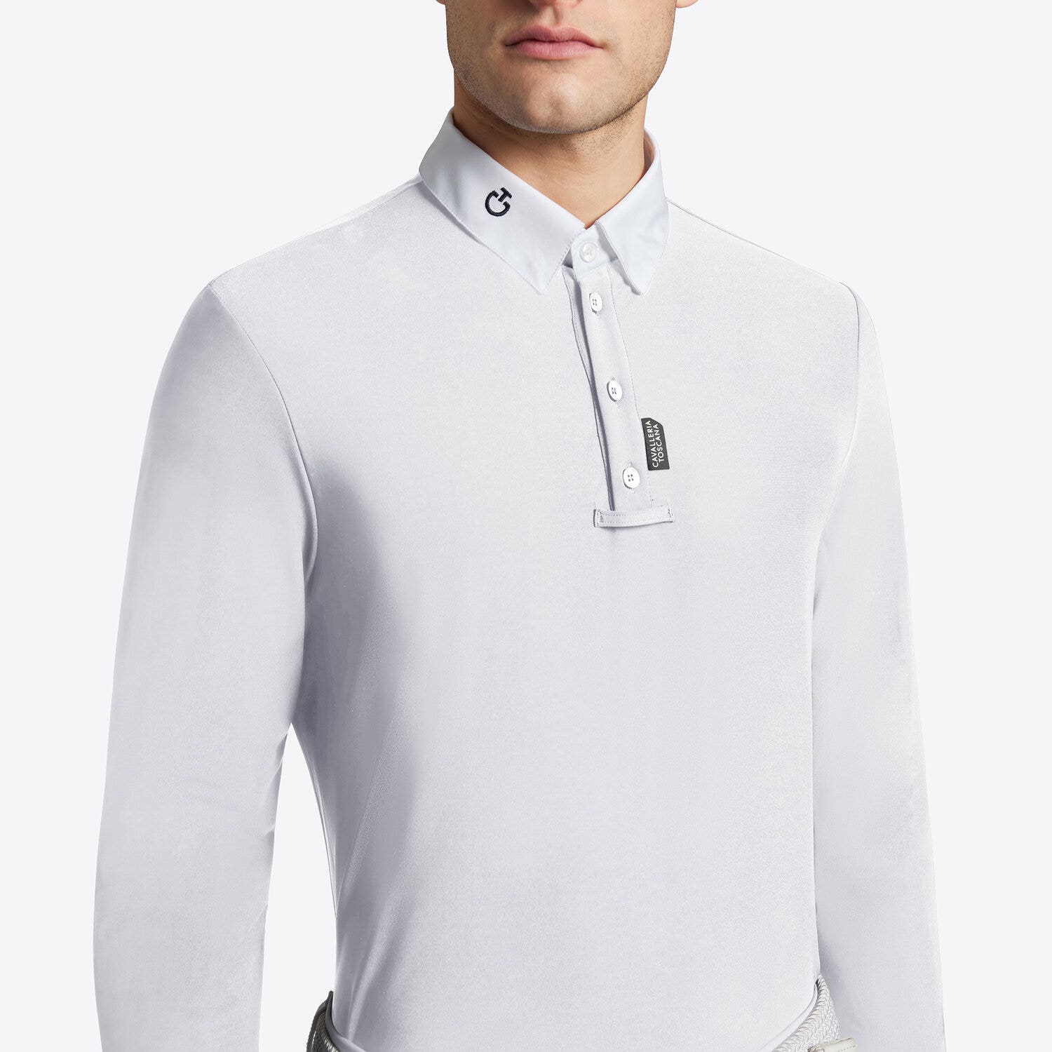 Cavalleria Toscana Cavalleria Toscana Men's Competition Shirt in Technical Jersey Fleece with Button WHITE-3